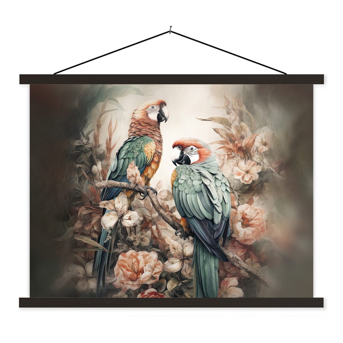 Poster Papageien - Vögel - Natur - Blumen