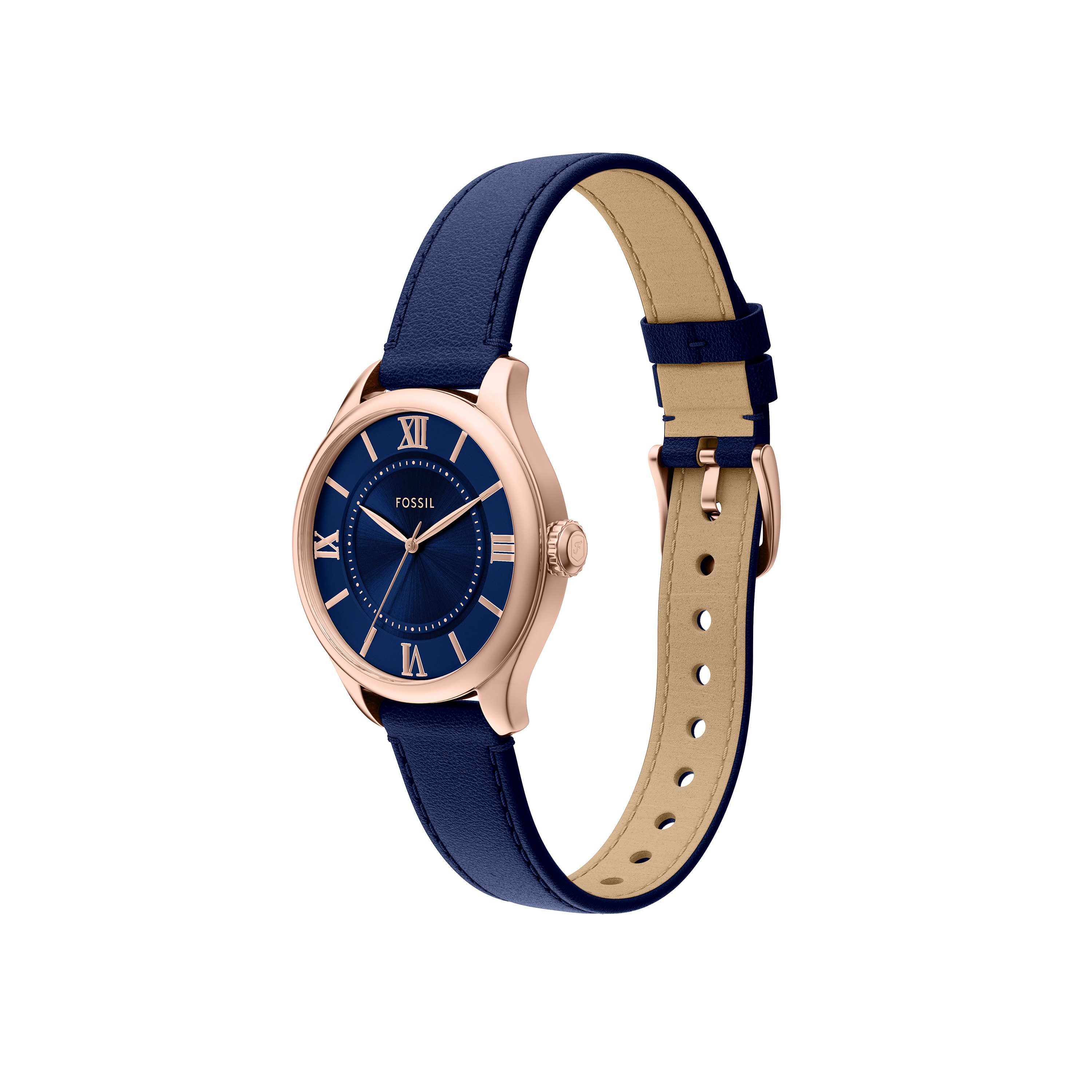 Fossil Quarzuhr Gilmore ES5424, Armbanduhr, Damenuhr, Lederarmband, analog