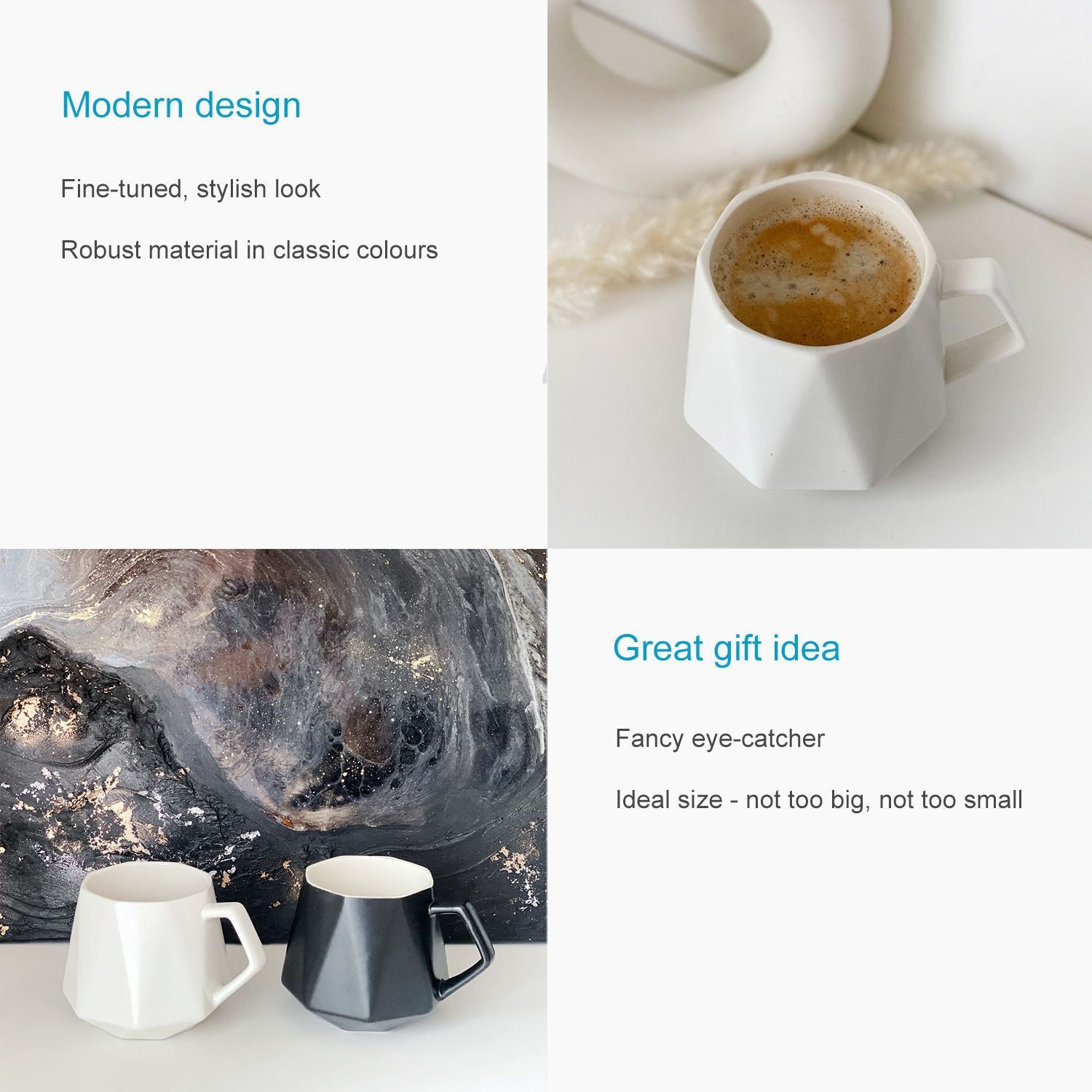 Intirilife Tasse, 4-tlg., Keramik, Kaffee Tee Tasse in Feinschliff Optik 350 ml - 13 x 10.5 x 9.2 cm