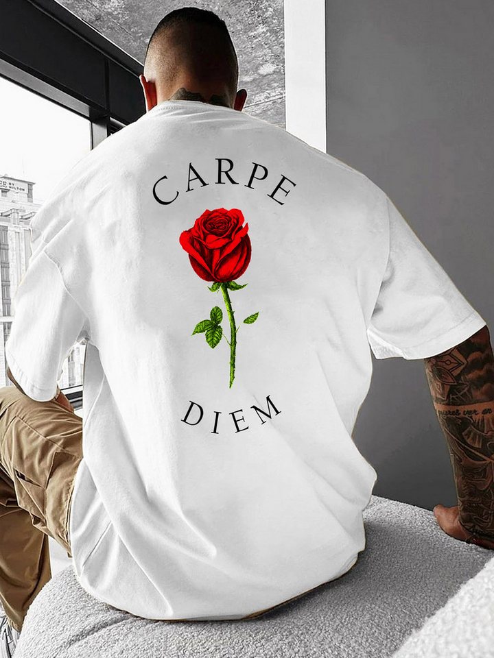 RMK T-Shirt Herren Shirt Basic Rundhals Rose Carpe Diem aus 100% Baumwolle
