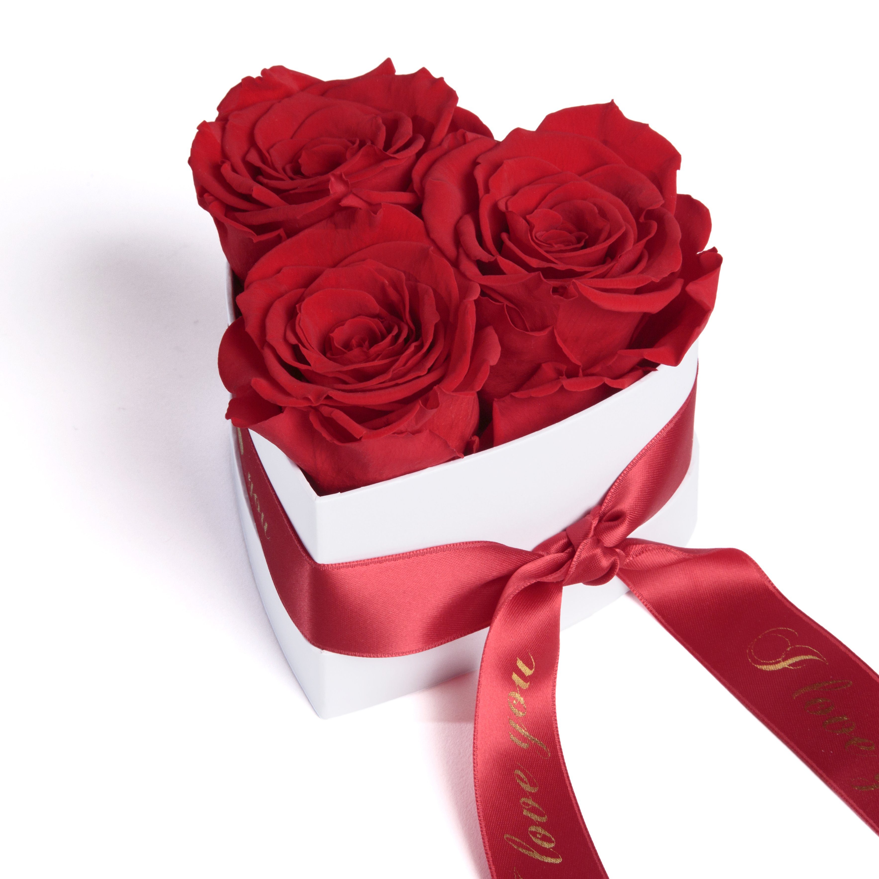 Kunstblume Rosenbox Herz 3 konservierte Infinity Rosen in Box I Love You Rose, ROSEMARIE SCHULZ Heidelberg, Höhe 8.5 cm, Valentinstag Geschenk für Sie, Made in Germany