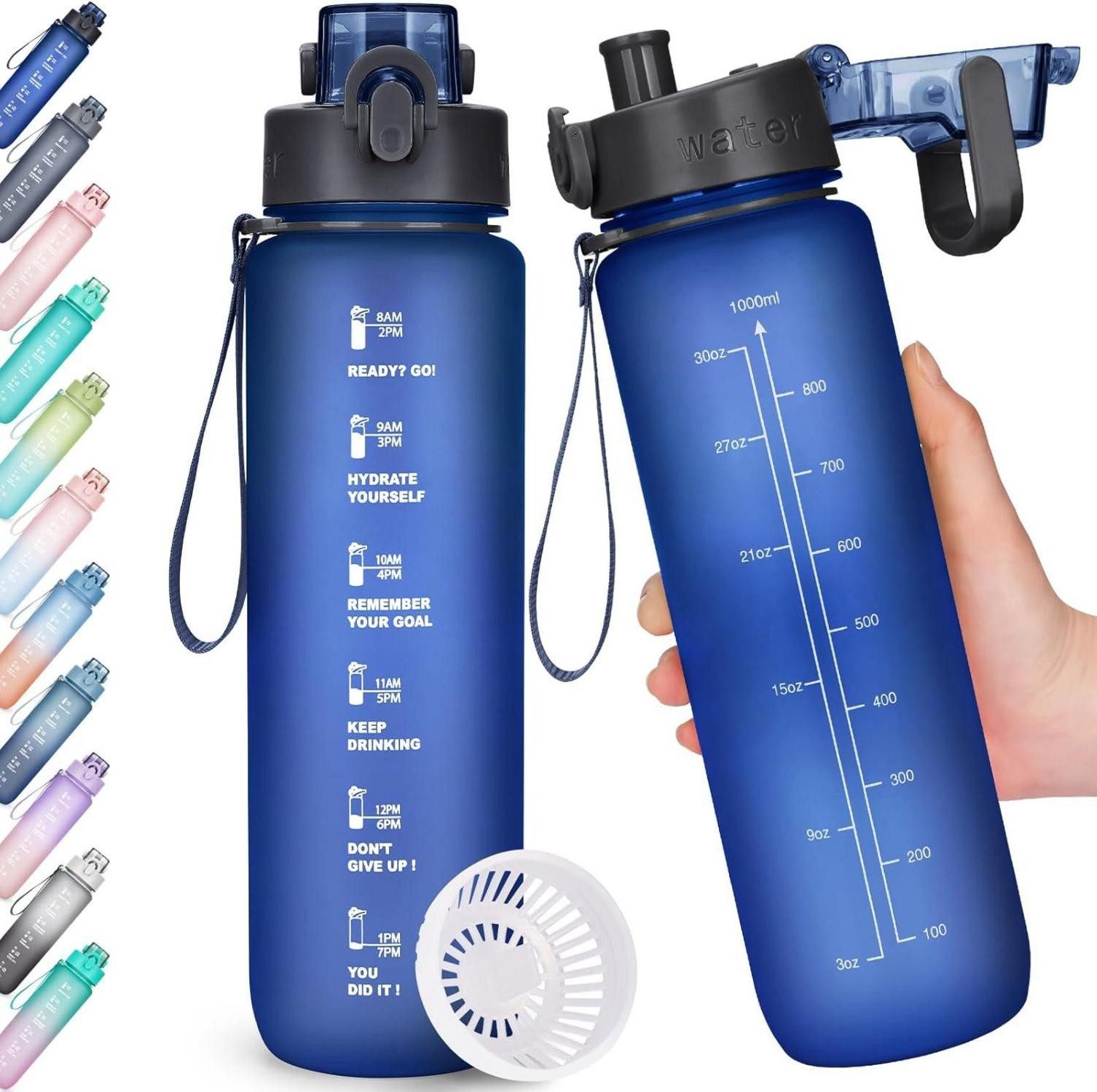 Becher Trinkflasche 1l BPA-frei Sport Auslaufsicher mit Zeitmarkierung