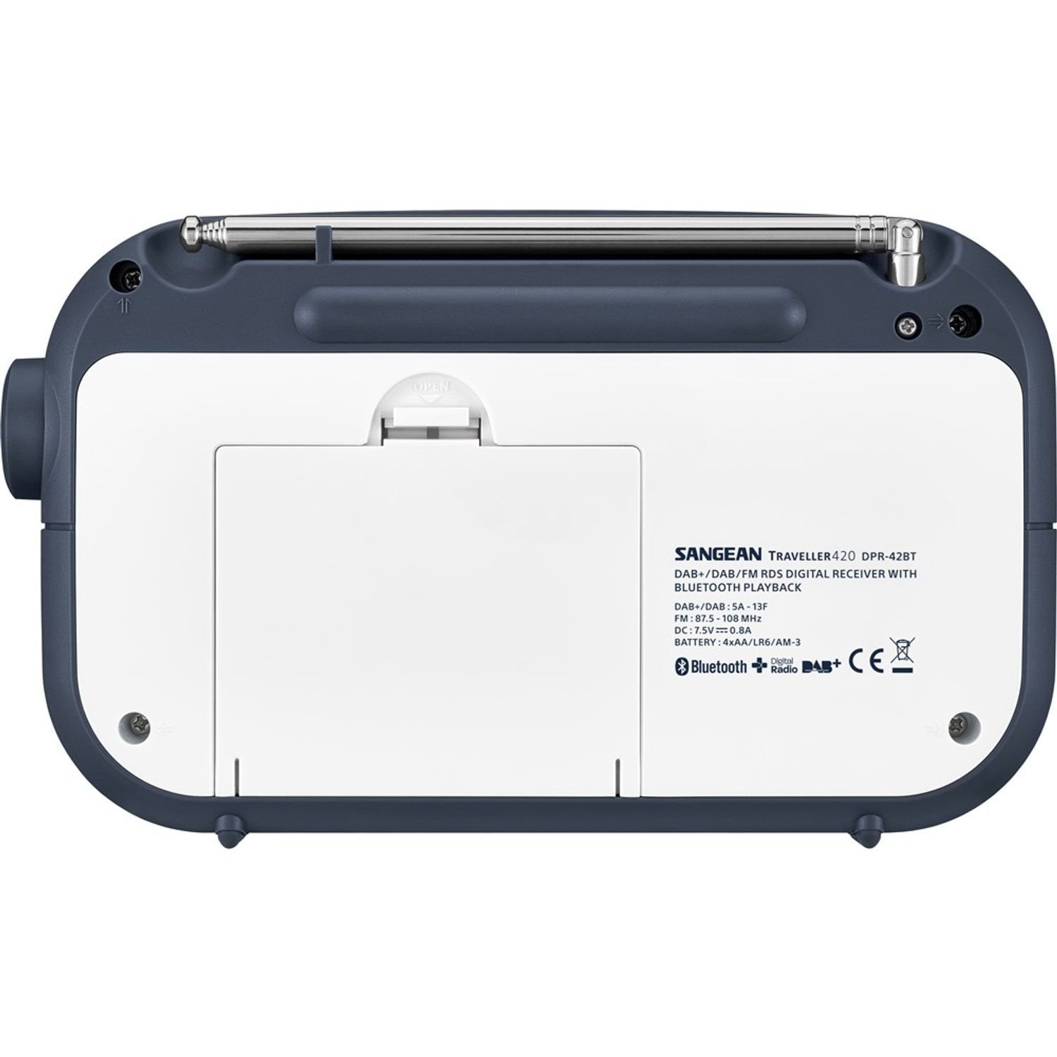 Blue Sangean DPR-42BT White Bluetooth-Empfänger (DAB) DAB+ mit / FM-RDS Digitalradio Tragbarer (DAB) Ink -