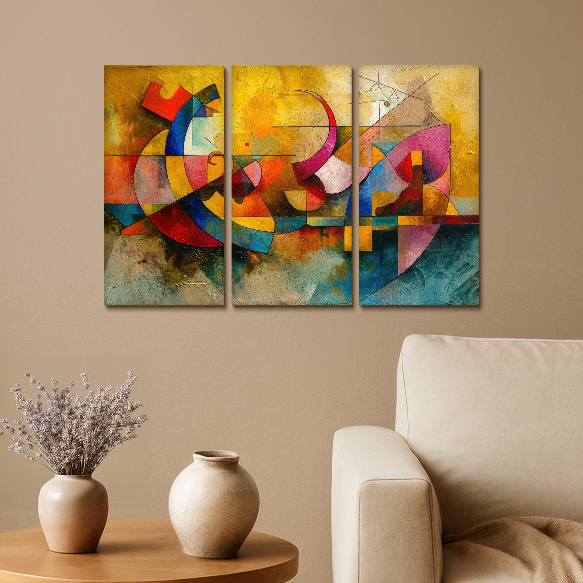 MuchoWow Leinwandbild Bunt - Geometrisch - Abstrakt, Fotodruck (3 St), Wand günstig online kaufen