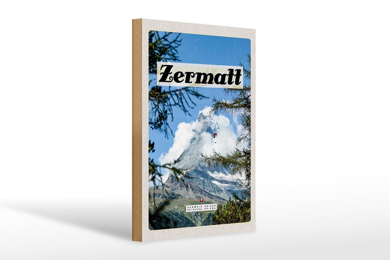 Holzbild Reise 20x30cm Zermatt Schweiz Tannenbaum Winter