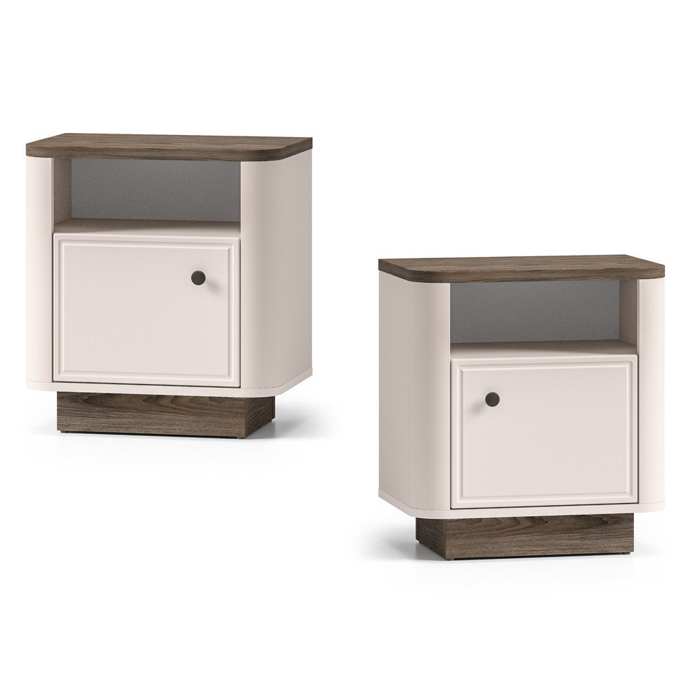 Lomadox Nachttisch VEJANO-131, Beige mit Eiche modern abgerundet Softclose