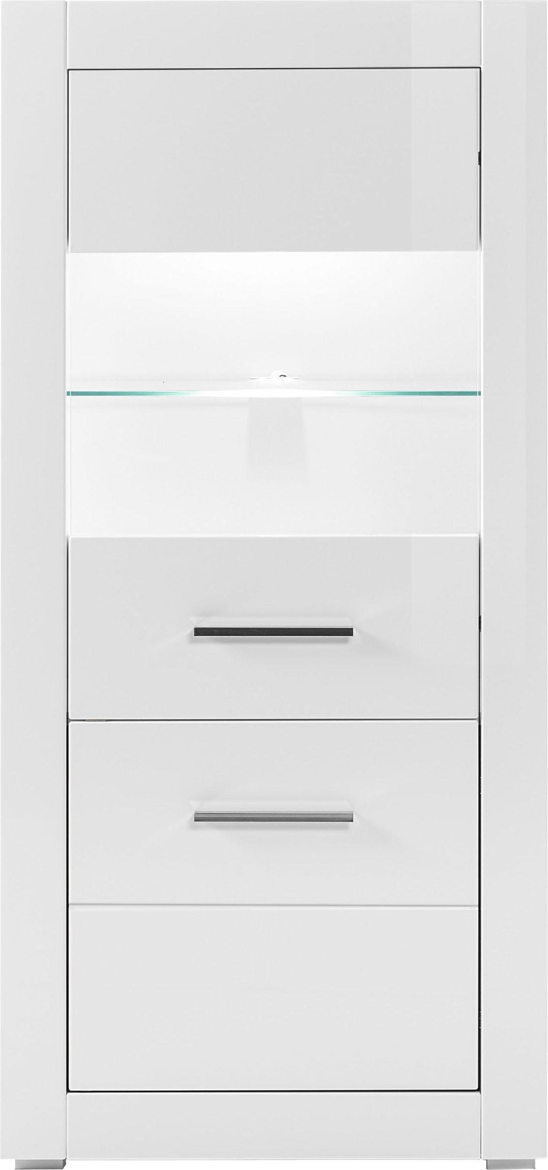Home affaire Vitrine Bianco, moderne Standvitrine, Vitrinenschrank, Glasvitrine silberne Metallgriffe, ausreichend Stauraum, zeitlos, 142 cm hoch