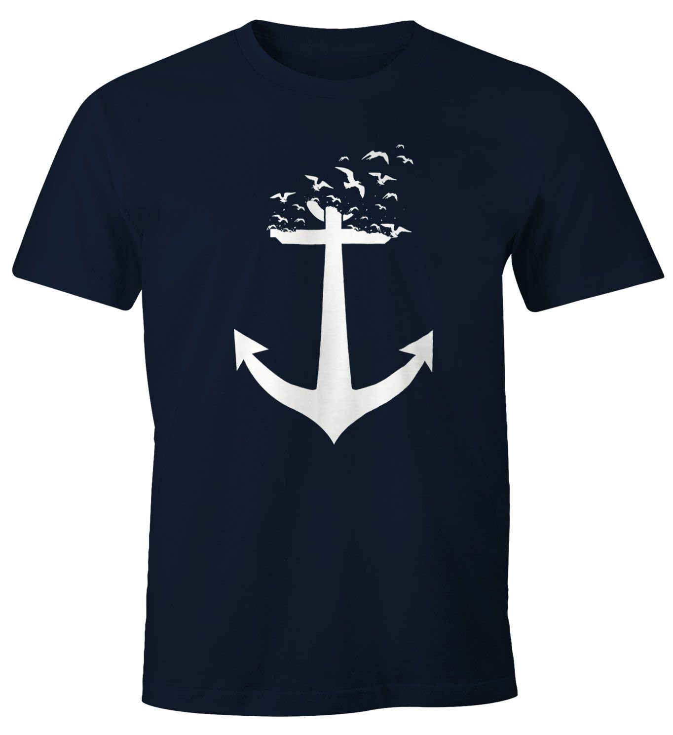 MoonWorks Print-Shirt Herren T-Shirt Anker II Birds Shirt Vögel Print Moonworks® navy mit