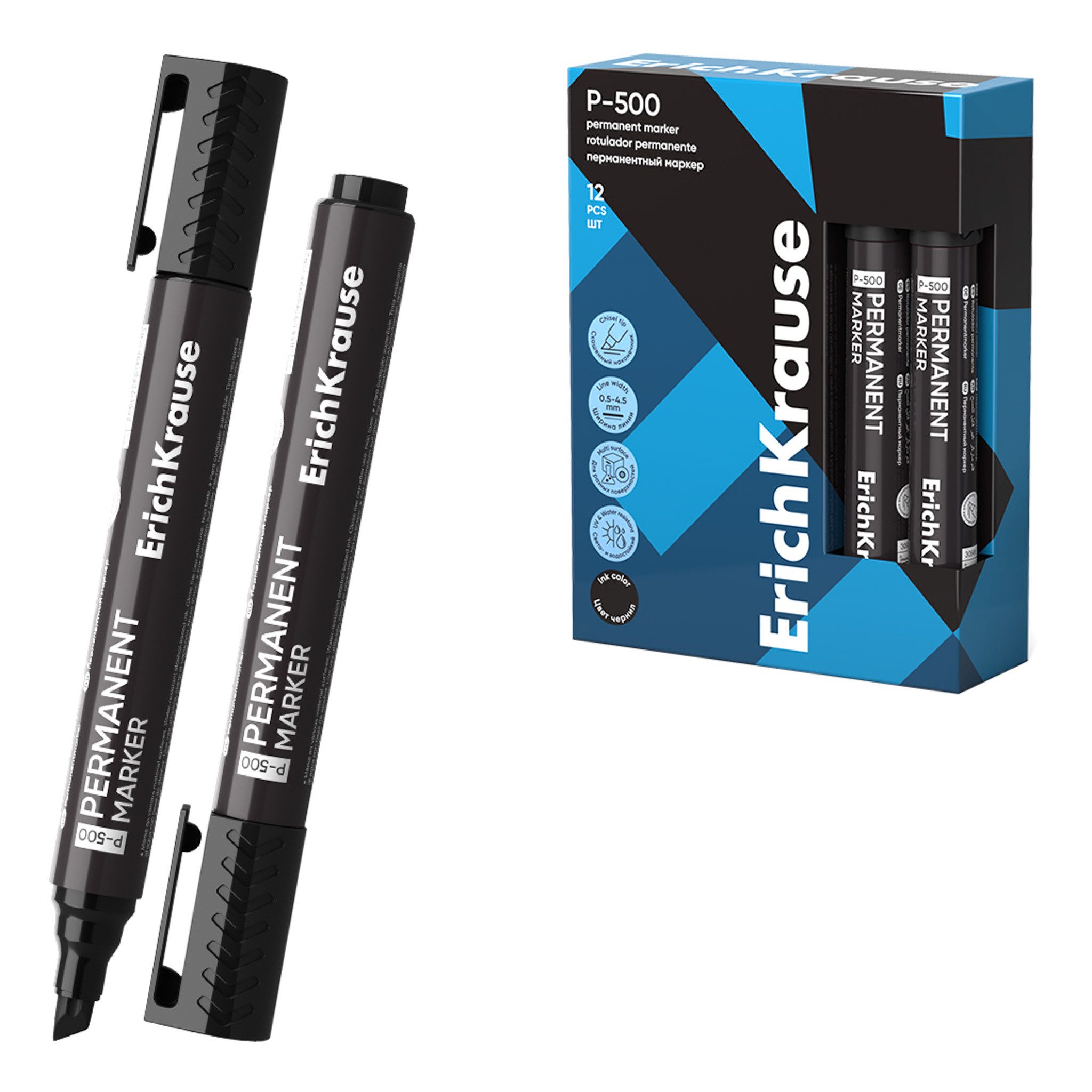 Erich Krause Marker, Permanent Marker P-500 wasserfest 0,5-4,6mm Schwarz 12er Pack
