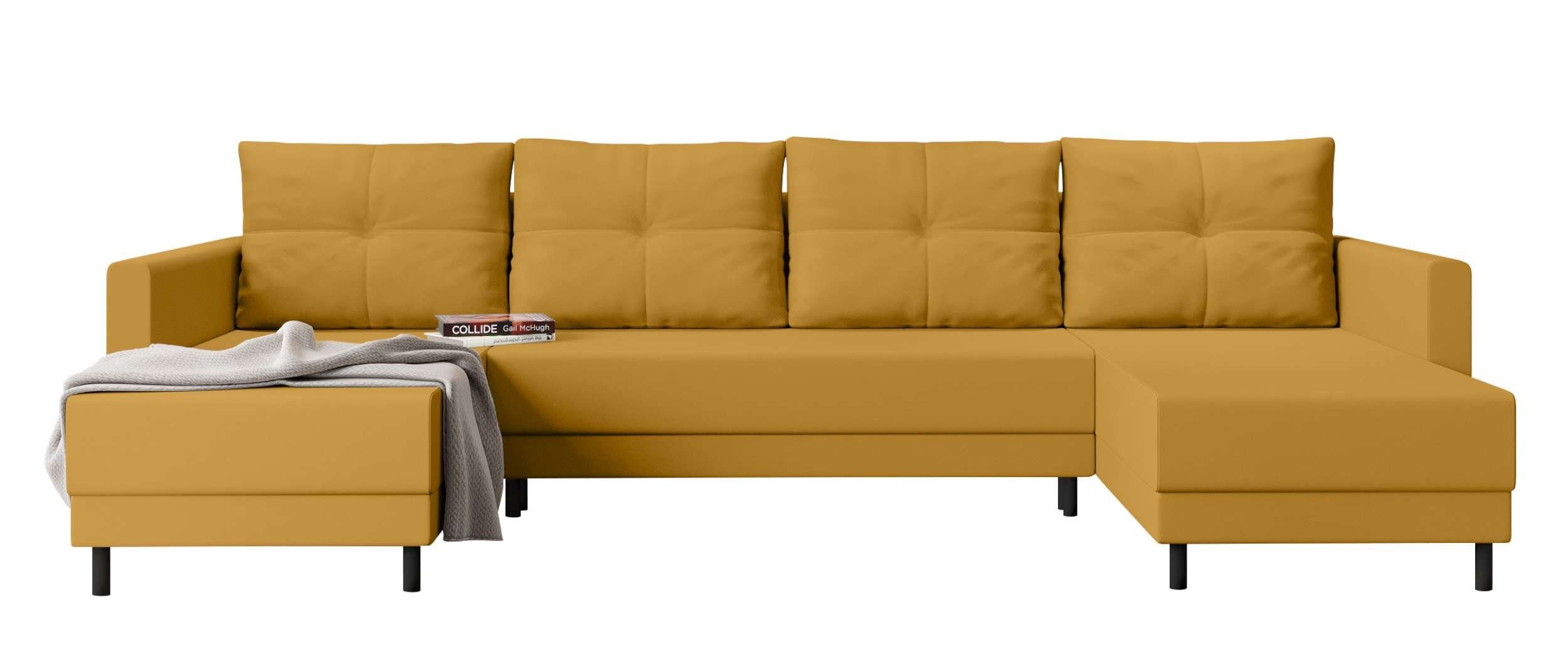 Wohnlandschaft Sofa, Sitzkomfort, Bettfunktion, Bettkasten, Selena, Stylefy mit mit U-Form, Modern Design Eckcouch,