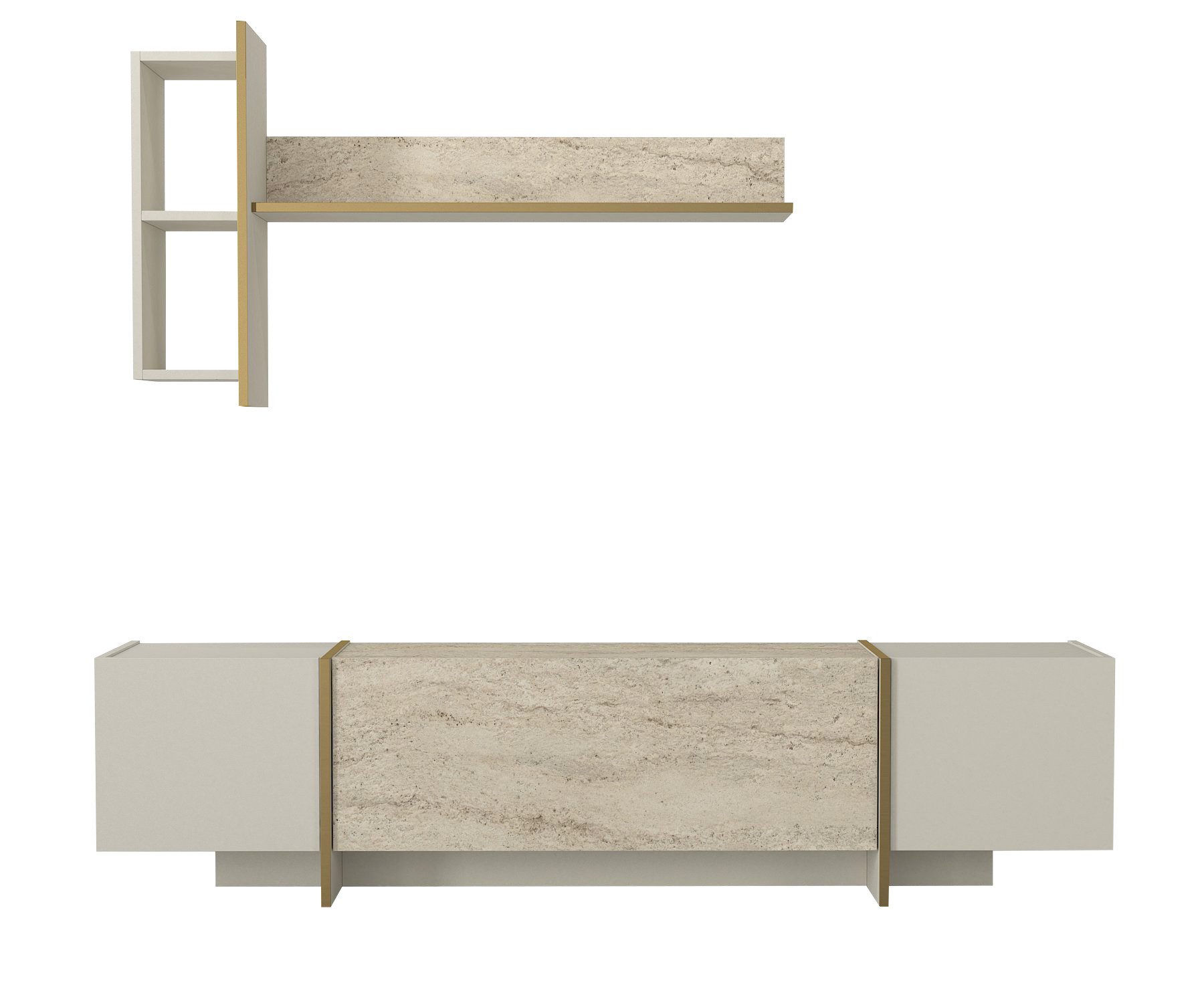 moebel17 TV-Wand Wohnwand in Beige mit Granit Optik, (Wohnwand-Set, 2-St., günstig online kaufen