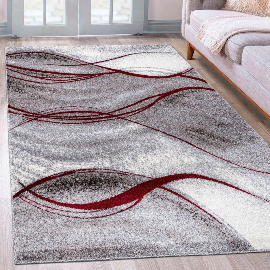 Teppich Tritom, Home affaire, rechteckig, Höhe: 9 mm, mit besonders weichem Flor, Kurzflor, modernes Wellen Muster rot | Kurzflor-Teppiche