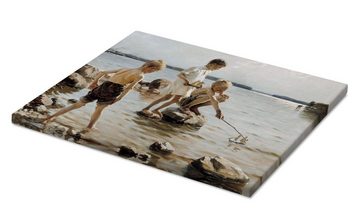 Posterlounge Leinwandbild Albert Edelfelt, Jungen, die am Ufer spielen, Badezimmer Maritim Malerei
