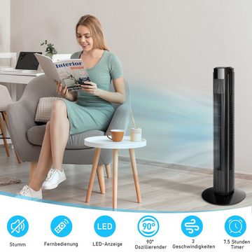 Nettlife Turmventilator Leise 90° Oszillation mit Fernbedienung Standventilatoren Timer, Fan 3 Geschwindigkeiten Säulenventilator LED Display