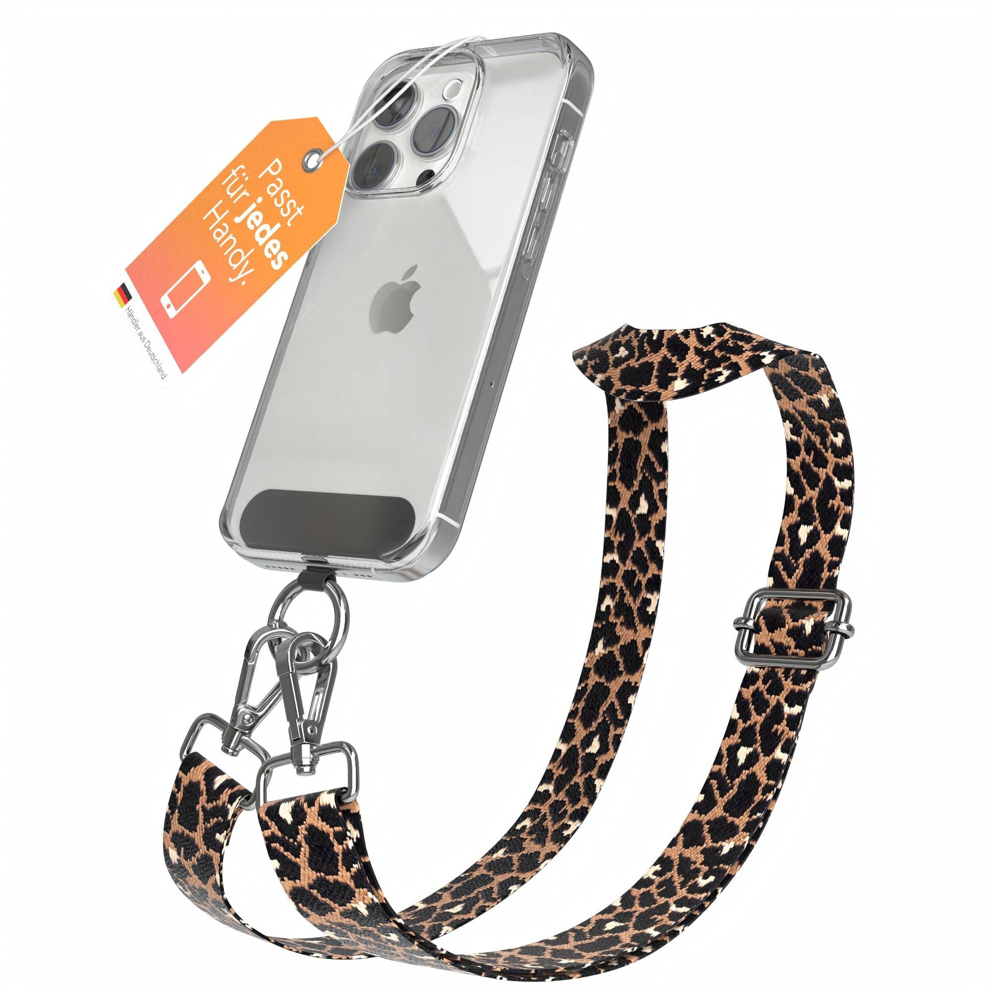 EAZY CASE Handykette Universal für alle Smartphones Boho/Wave/Leo Style, Smartphonekette Leo kombinierbare Hülle abnehmbares Band Schwarz …