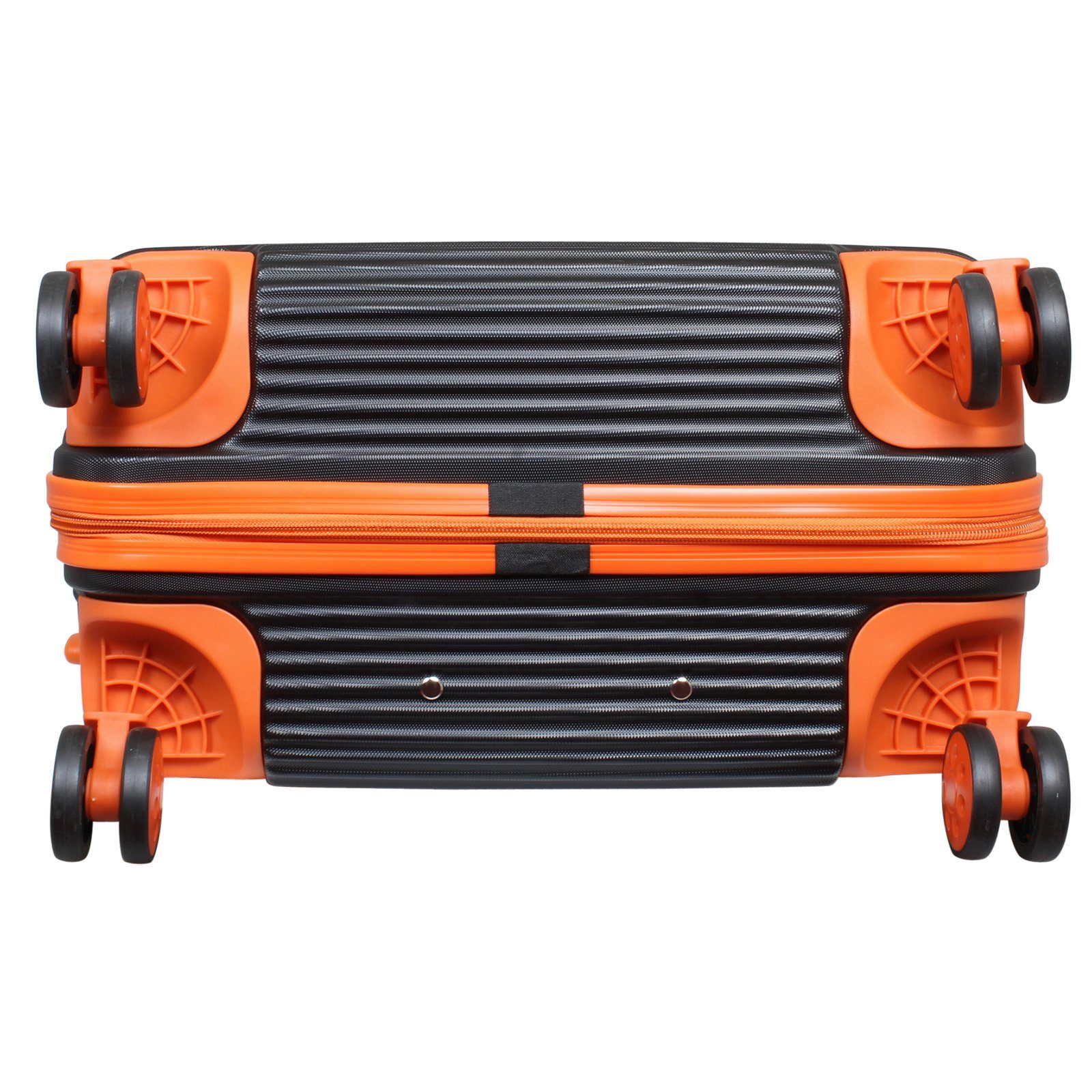 Trendyshop365 Kofferset Santorin, 4 3 Tragegriffe, tlg., (Trolley, leicht robust und (ABS), Zwillingsrollen, schwarz-orange Rollen, Zahlenschloss, 2 Hartschale