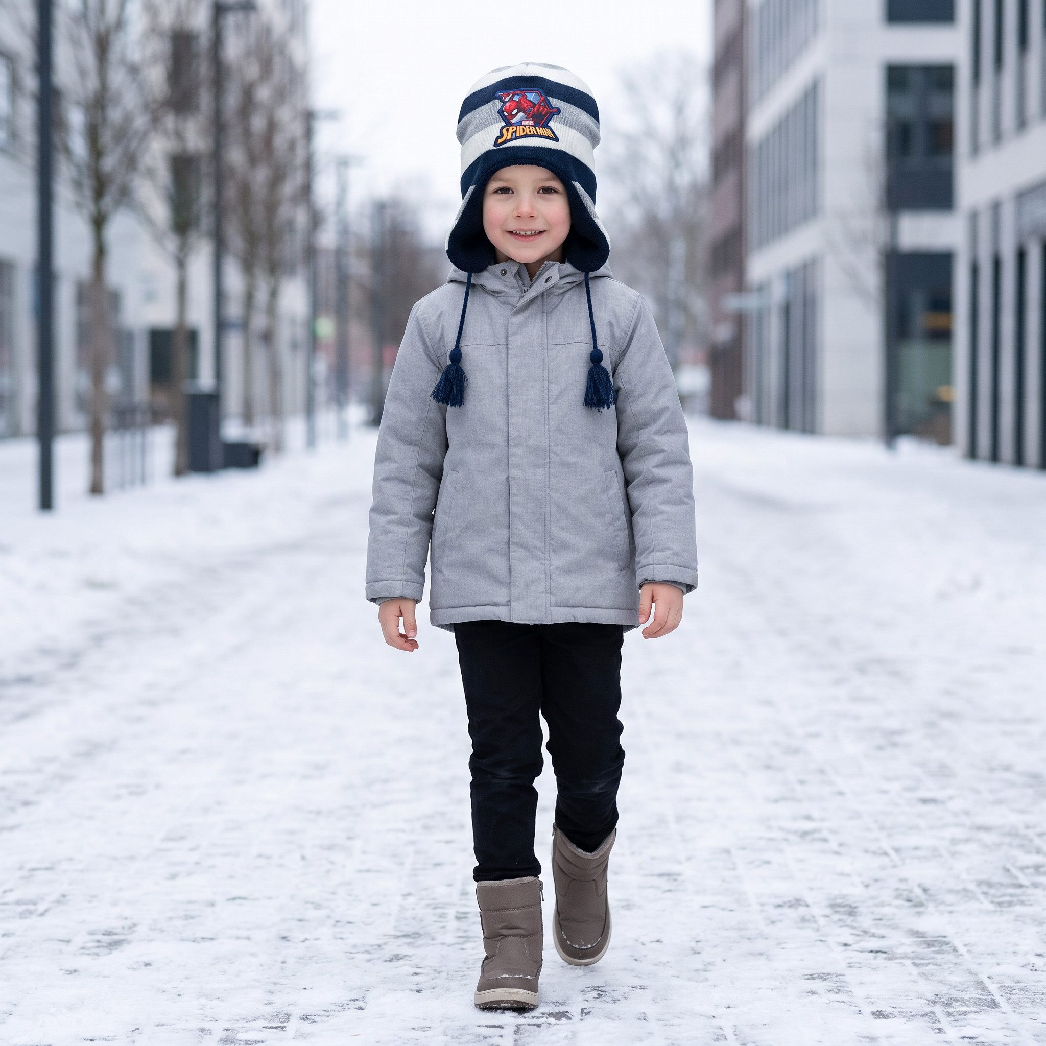 MARVEL Schlupfmütze Marvel Spiderman Kinder Wintermütze peruanische Mütze Kindermütze Gr. 52 - 54