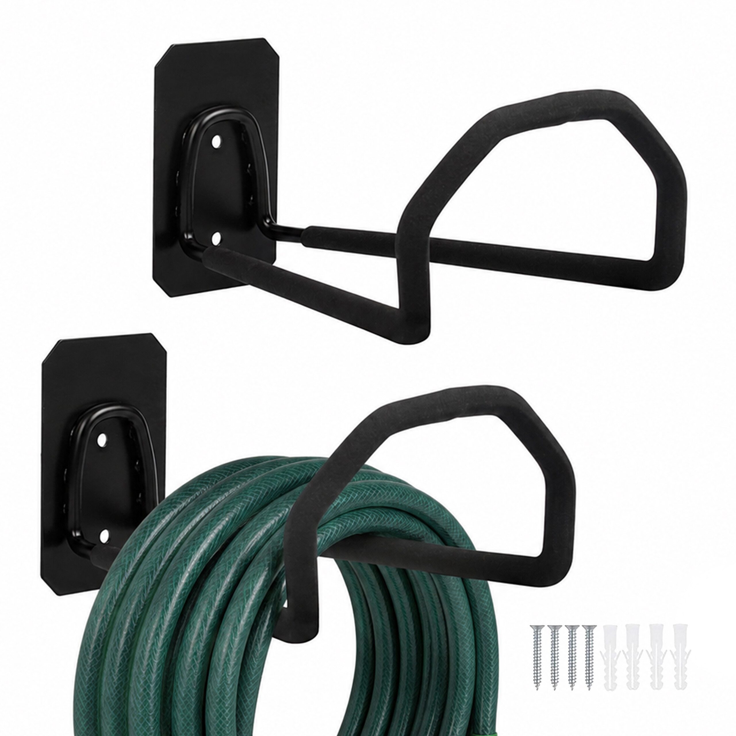relaxdays Schlauchhalterung Schlauchhalter für die Wand 2er Set, (2-tlg., schwarz)