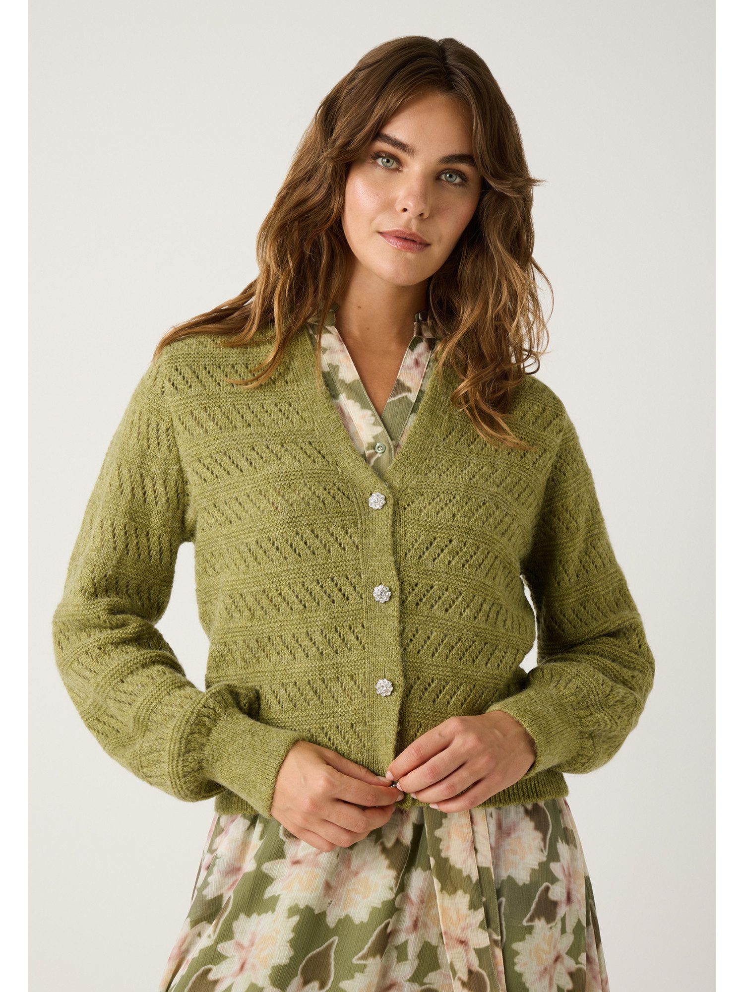 MORE&MORE Cardigan Strickjacke Lochstrick günstig online kaufen