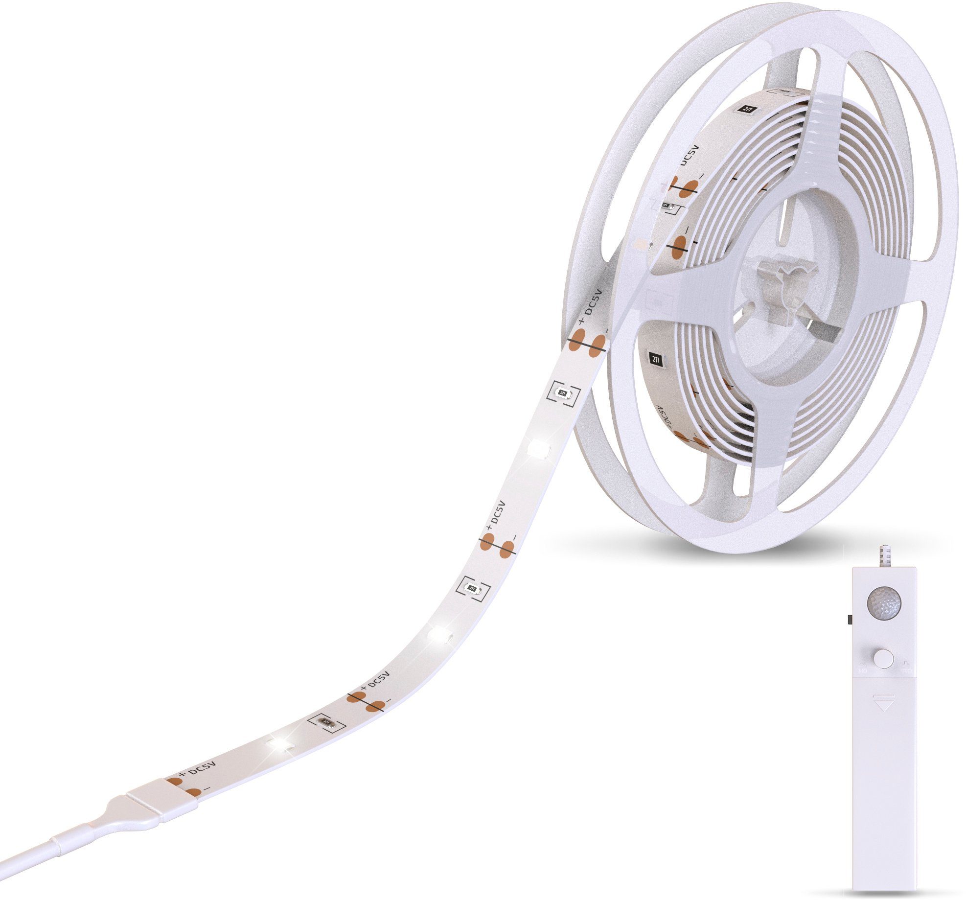 BK_LS1185 Bewegungsmelder, 30-flammig, (exkl), LED Band B.K.Licht Selbstklebend, LED mit Stripe Schrankbeleuchtung, 1m, Silikonbeschichtung Batteriebetrieben LED mit Strip