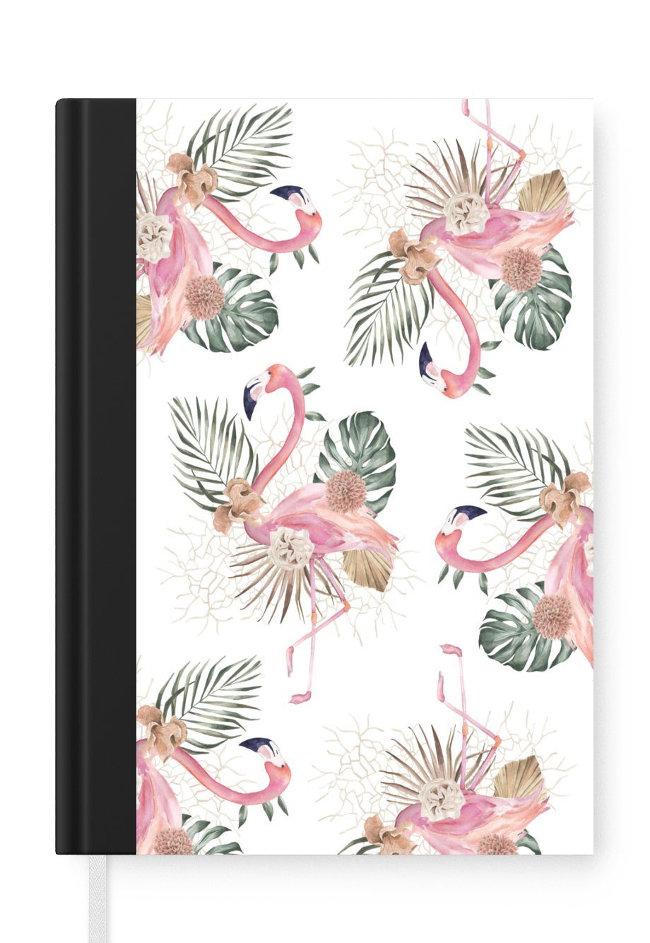 MuchoWow Notizbuch Muster - Blumen - Flamingo, Journal, Merkzettel, Tagebuch, Notizheft, A5, 98 Seiten, Haushaltsbuch