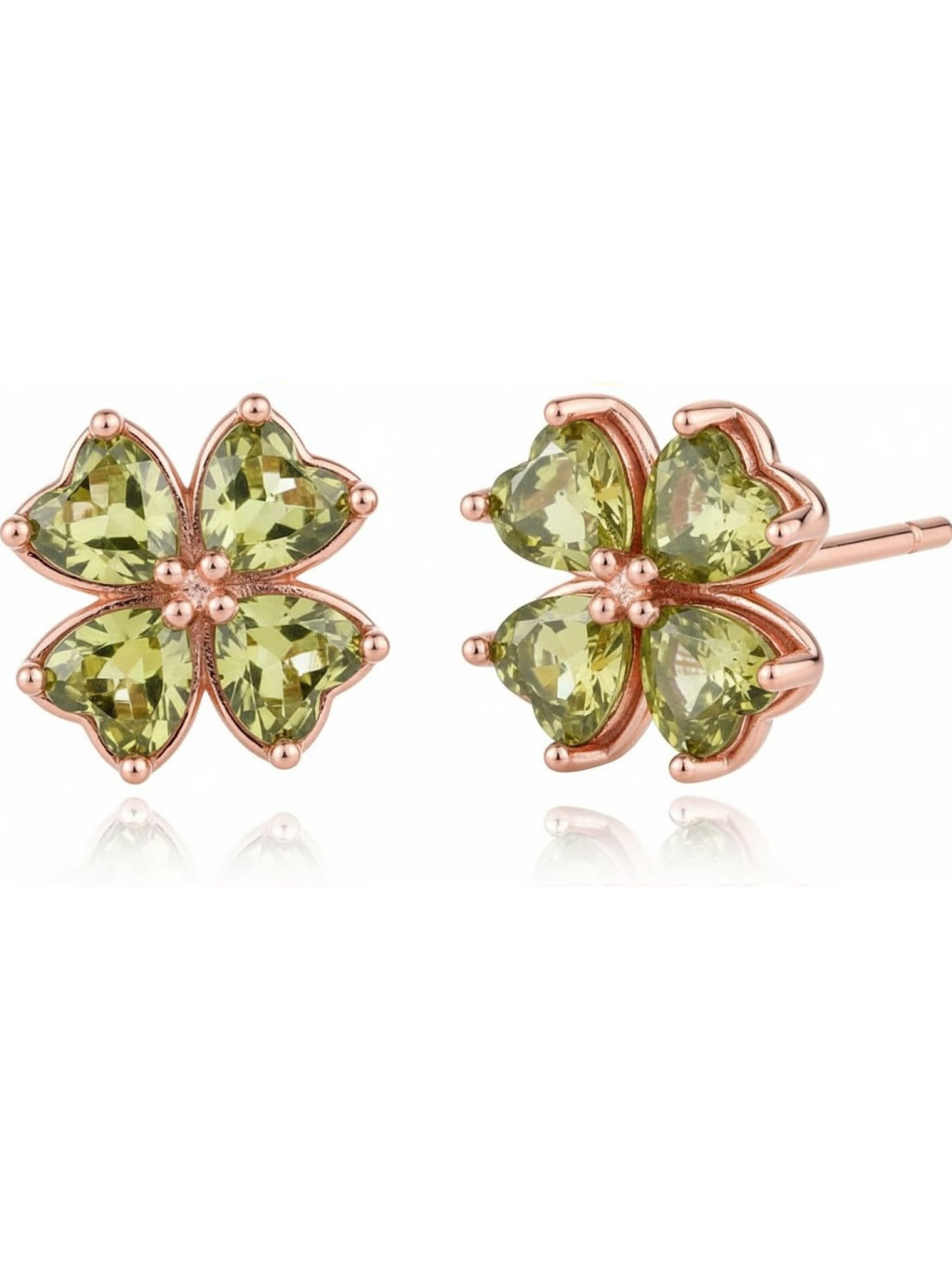 Einzelstück Paar Ohrstecker Ohrringe mit Kleeblatt aus grünem Zirkonia Kristall