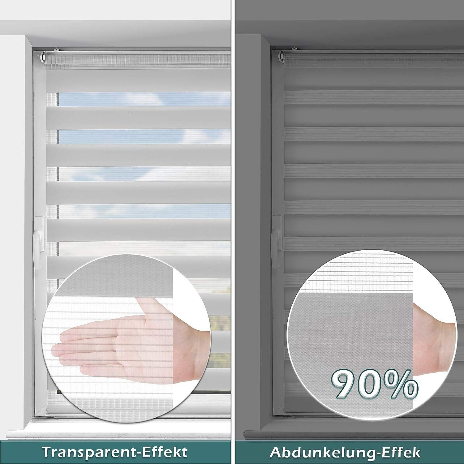 Doppelrollo rollos Ohne Bohren 130cm/150cm, Vkele, freihängend,Blickdicht,Lichtschutz und verspannt, Klemmträger,Klemmfix, rollo für Fesnter und Tür – Bild 2 von 5