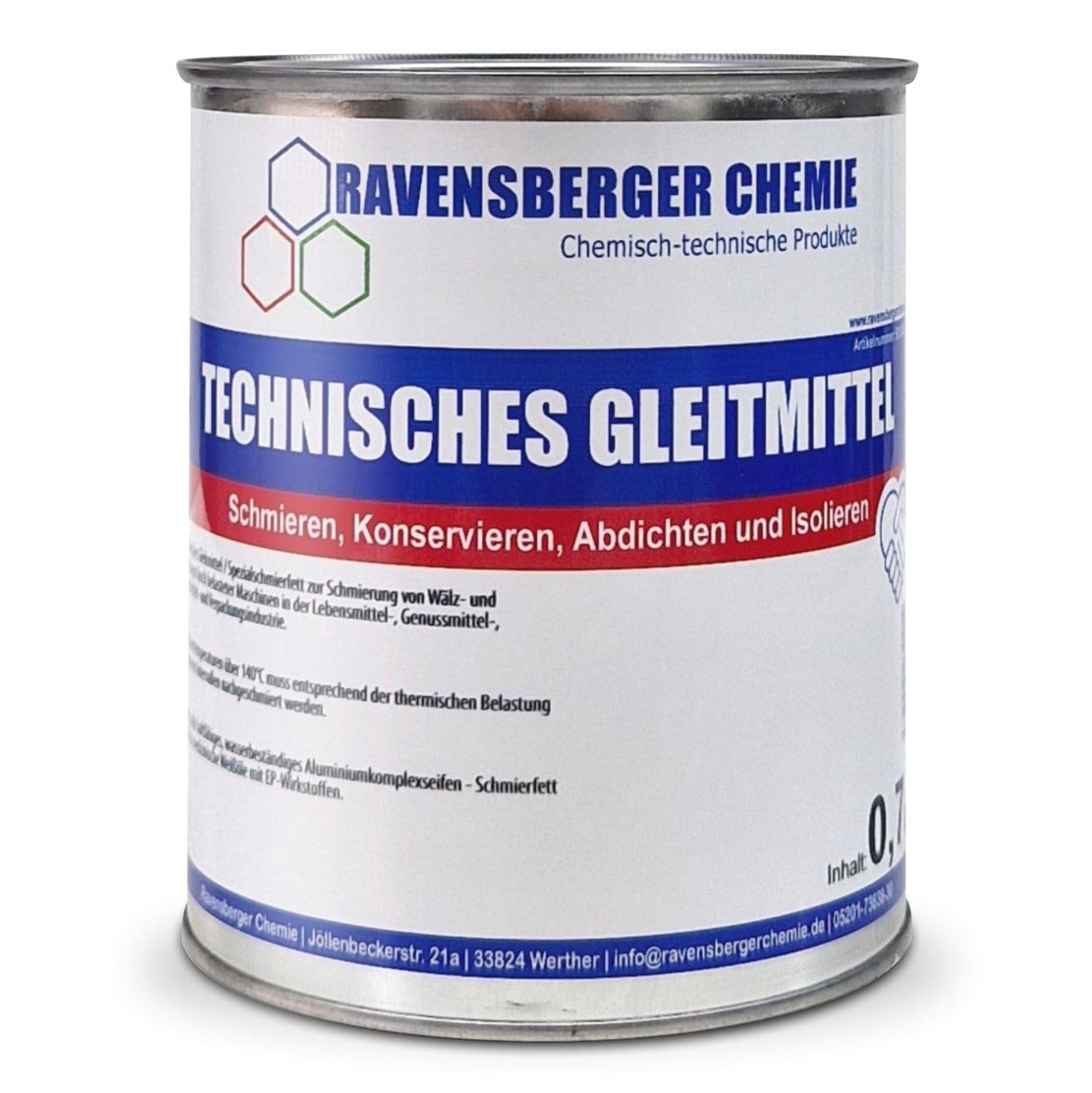 Ravensberger Chemie Schmierfett Technisches Gleitmittel - 0,7 kg Dose, 700 g, Technisches Mehrzweckfett – schützt vor Verschleiß & Korrosion