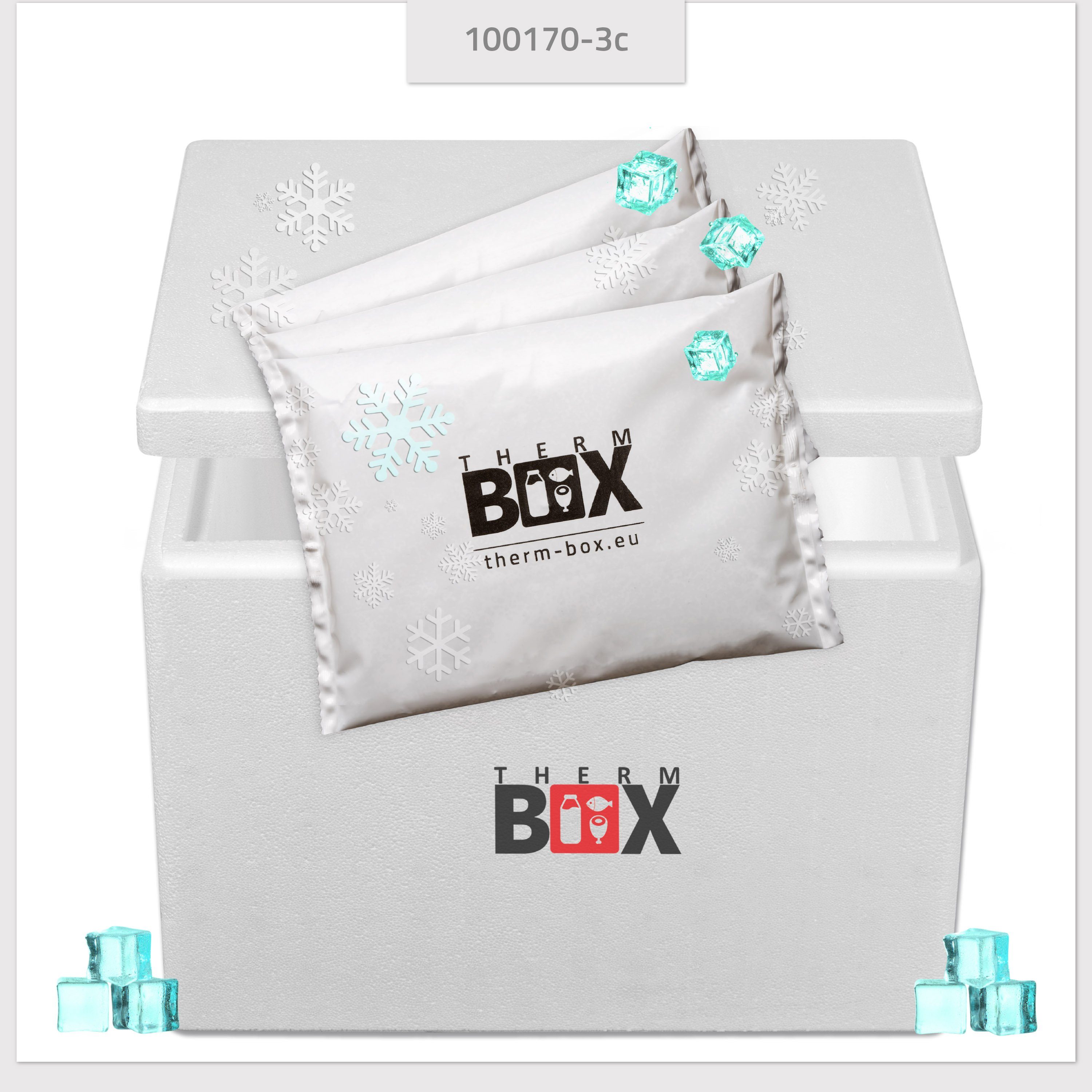 Kühlkissen), mit Thermobehälter Transportbox 19,4L 34x23x24cm Kühlbox Thermbox THERM-BOX 3 mit Kühlkissen, Styropor-Verdichtet, Thermobehälter 19W (0-tlg., für Innen: Styroporbox
