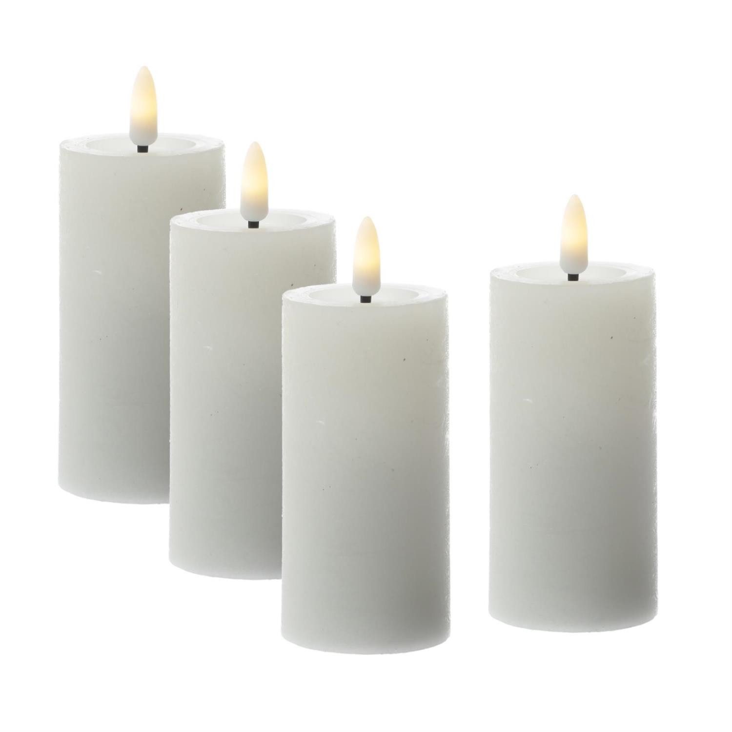 LED-Kerze LED Kerzenset LINA Rustik Optik für Adventskranz D: 5cm Timer weiß 4St