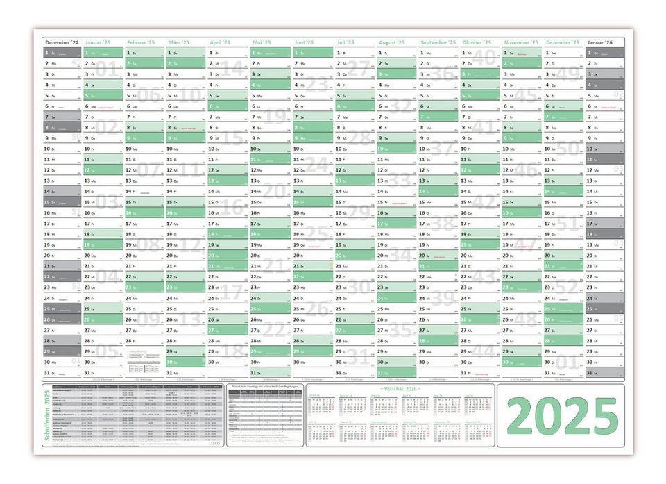 LYSCO Wandkalender Green Wandplaner DIN A0 / DIN A1 2025, Formate DIN