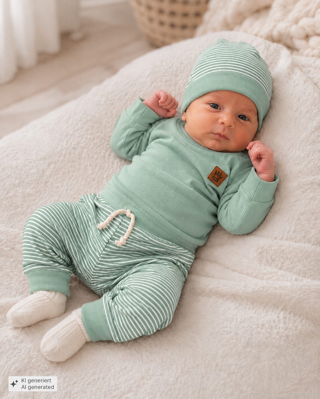 La Bortini Erstausstattungspaket Baby Anzug Langarmshirt Hose Mütze Socken neutral in braun (4-teilig, weich, für Jungen und Mädchen, Erstlingsset für Neugeborene, Shirt, Mitwachshose, Haube, Strümpfe) unisex, gestreift, 44 50 56 62 68 74 80