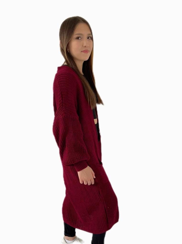 HELLO MISS Longstrickjacke Modisch Maxi Strickjacke mit aufgesetzten Taschen, Cardigan Lang Grober Strick, Bequeme Passform, Vielseitig kombinierbar