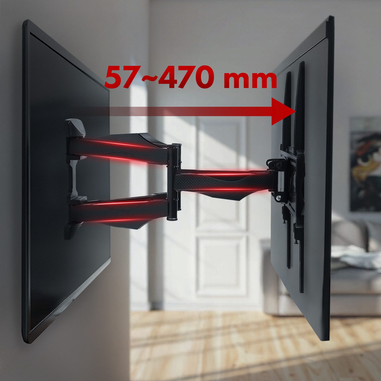 Maclean TV-Wandhalterung MC-781, (bis 70,00 Zoll, Full Motion [Neigbar, Schwenkbar, Drehbar]; Kabelmanagement-System)