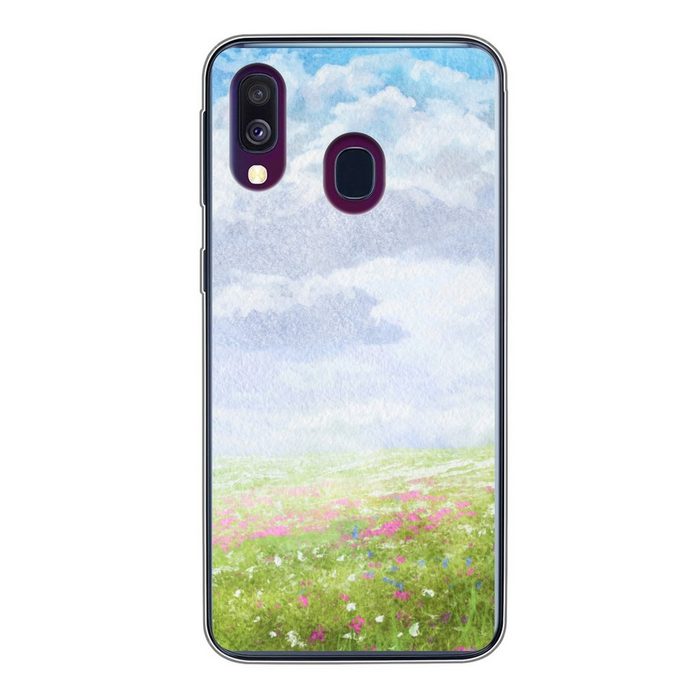 MuchoWow Handyhülle Aquarell - Blumen - Landschaft Handyhülle Samsung Galaxy A40 Smartphone-Bumper Print Handy