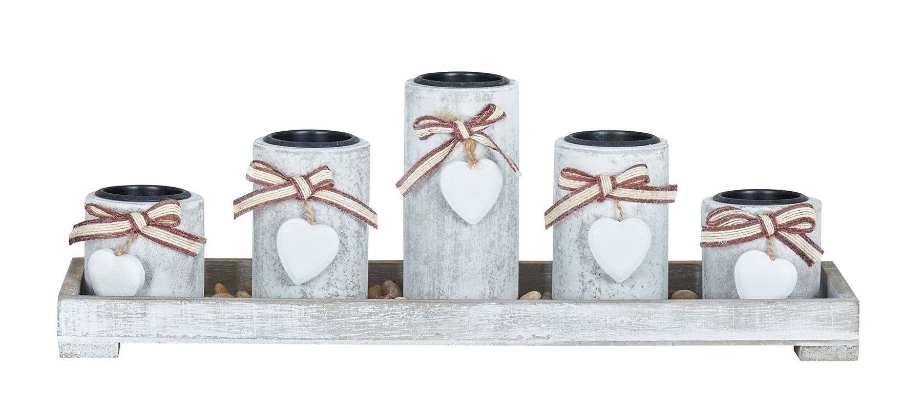 Levandeo® Teelichthalter mit Tablett, Teelichthalter Set Tablett 39x15x12cm Holz Shabby Chic Vintage