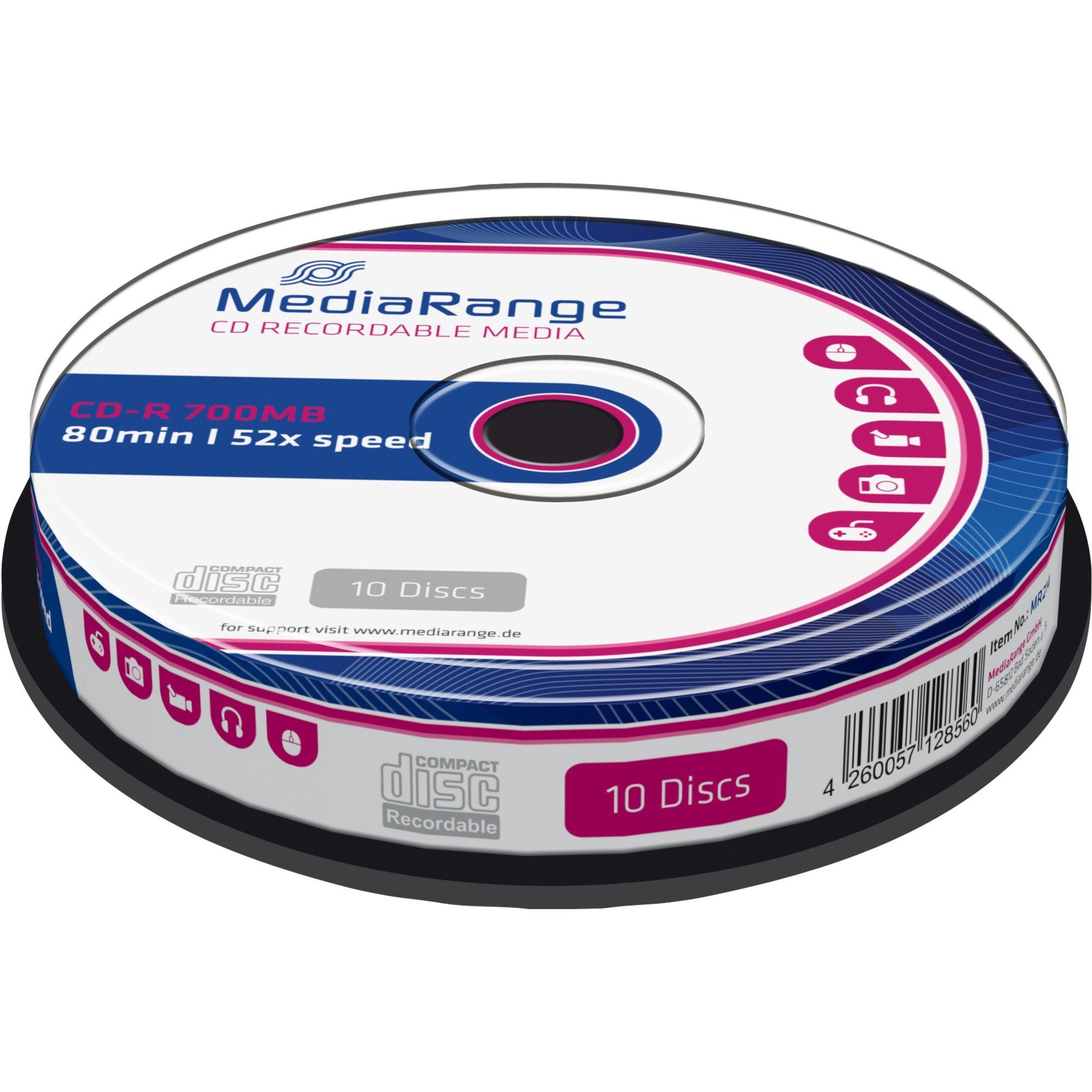 Mediarange CD-Rohling MediaRange CD-R 700 MB, CD-Rohlinge, (52fach, 10