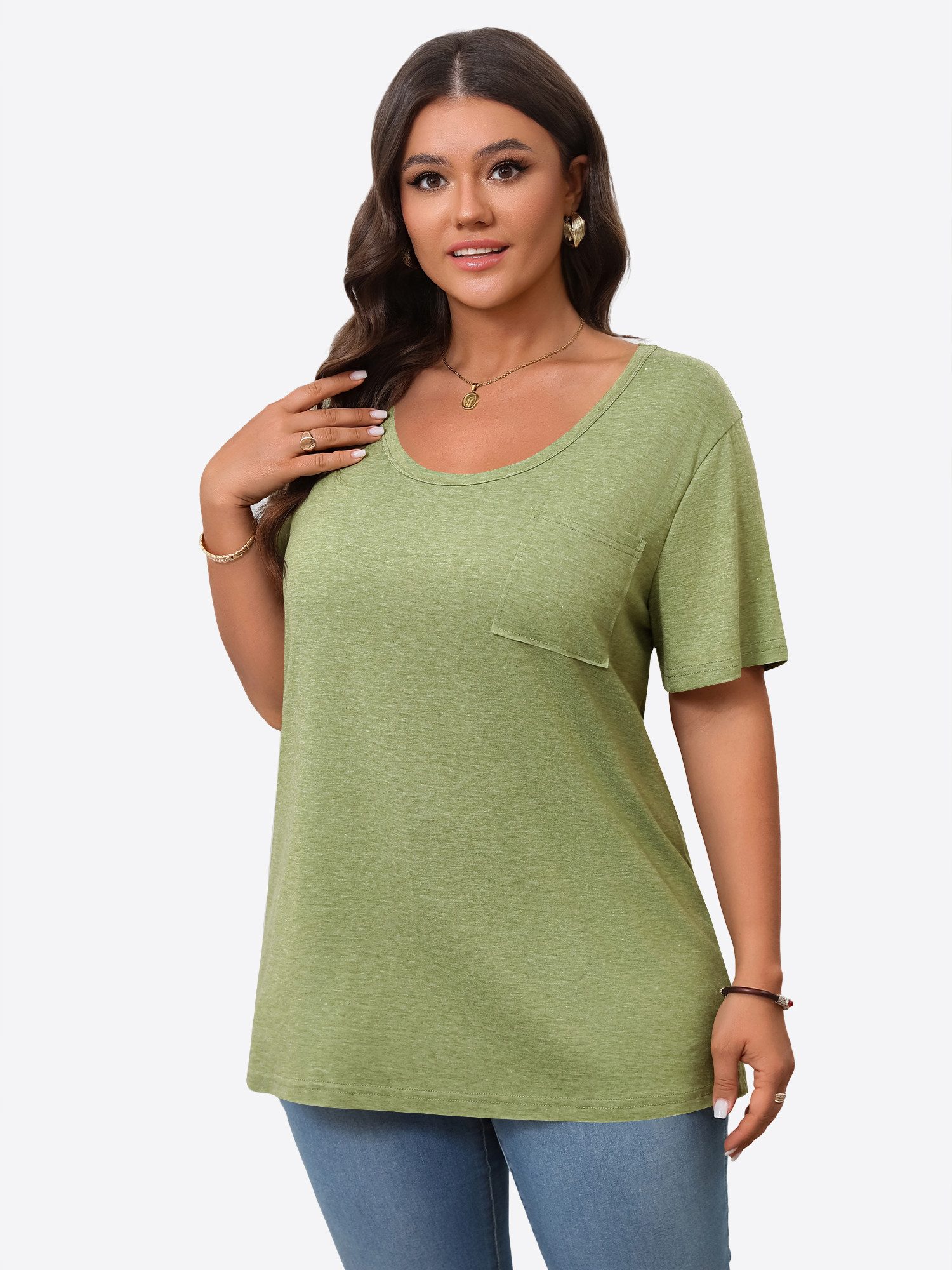 Imily Bela T-Shirt Damen Oversize mit Brusttasche Rundhals Halbarm (Packung, 1-tlg., 1per-Pack) in Unifarbe