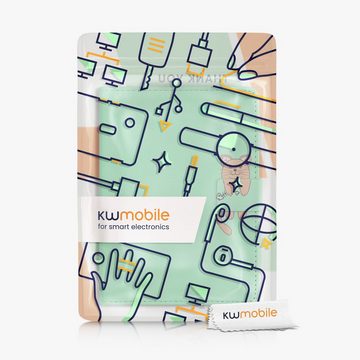 kwmobile E-Reader-Hülle Klapphülle für Amazon Kindle Paperwhite 11. Generation 2021, Hülle eReader Cover - Wallet Katze Design Beige Hellblau Mintgrün