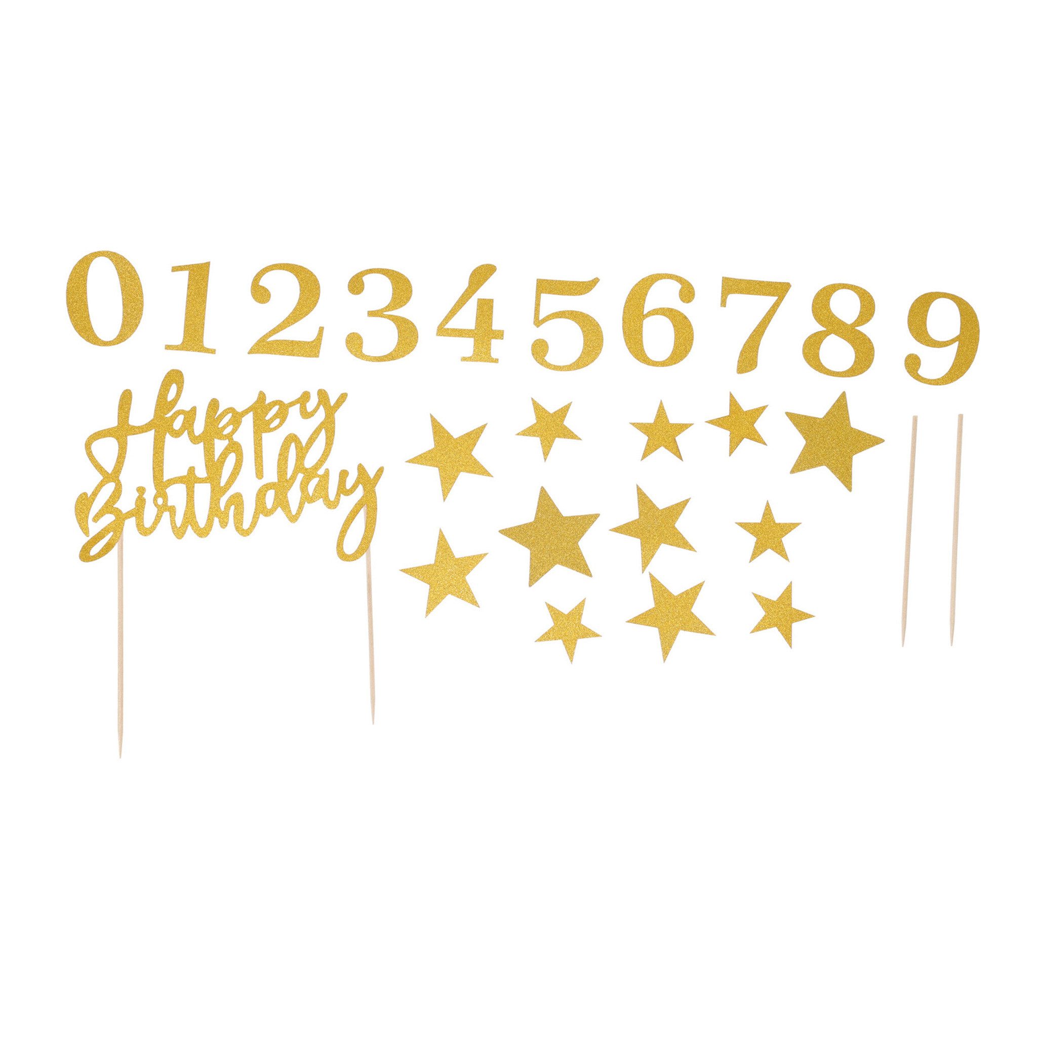 Free & Easy Топпер для торта, Cake Topper Happy Birthday mit Zahlen & Sternen Gold