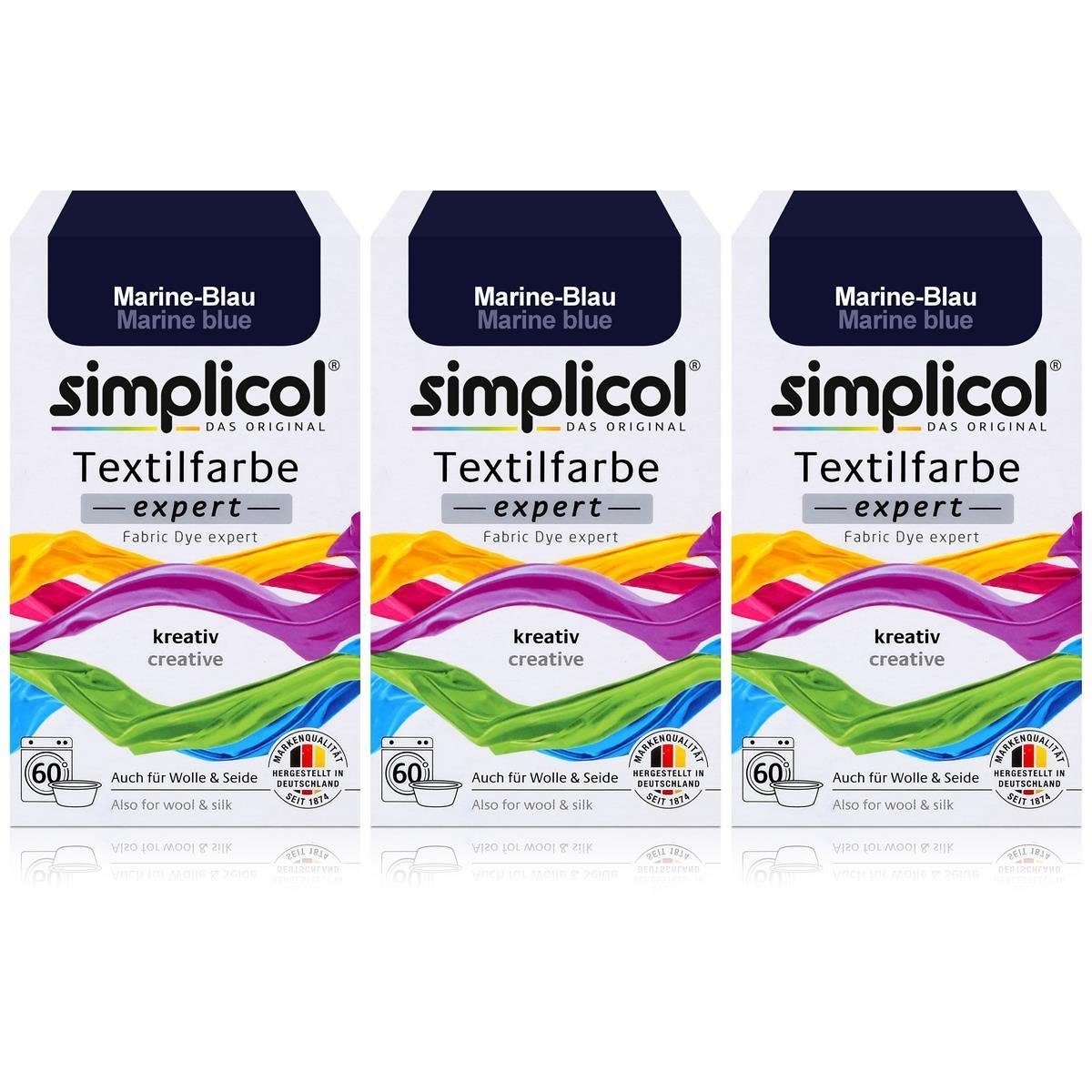 Textilfarbe Simplicol Textilfarbe expert Marine-Blau 150g - Farbe zum Färben (3er