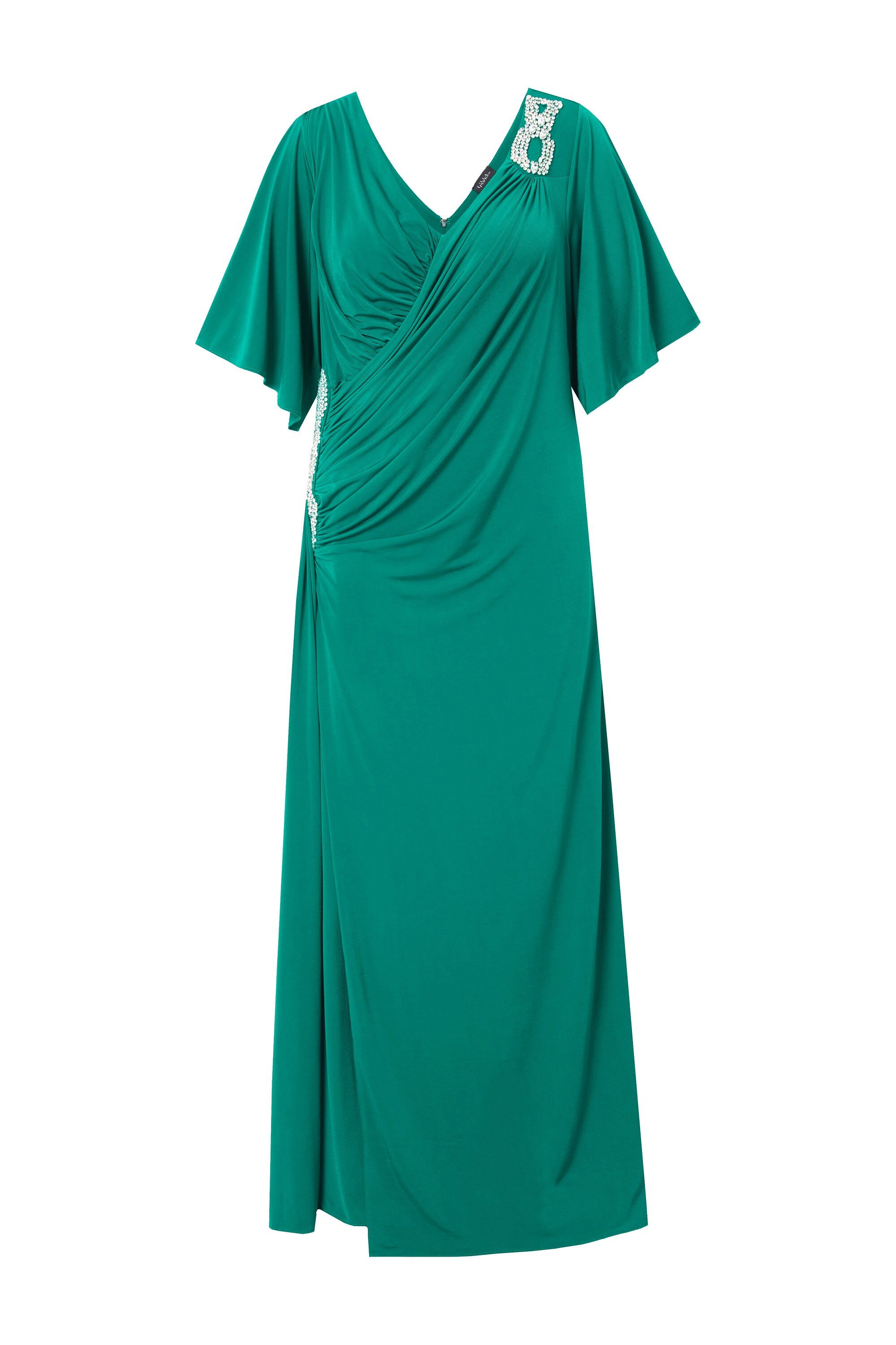 Ulla Popken Cocktailkleid Maxikleid Drapierung V-Ausschnitt günstig online kaufen