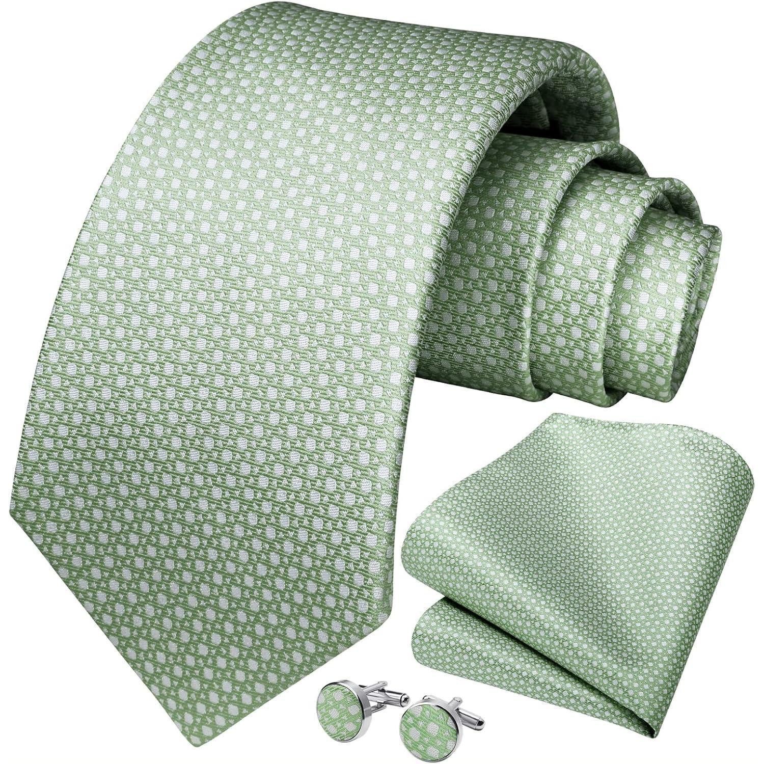 LuxusKollektion Krawatte Krawatte Einstecktuch Manschettenknöpfe Set Herren Salbei Grün