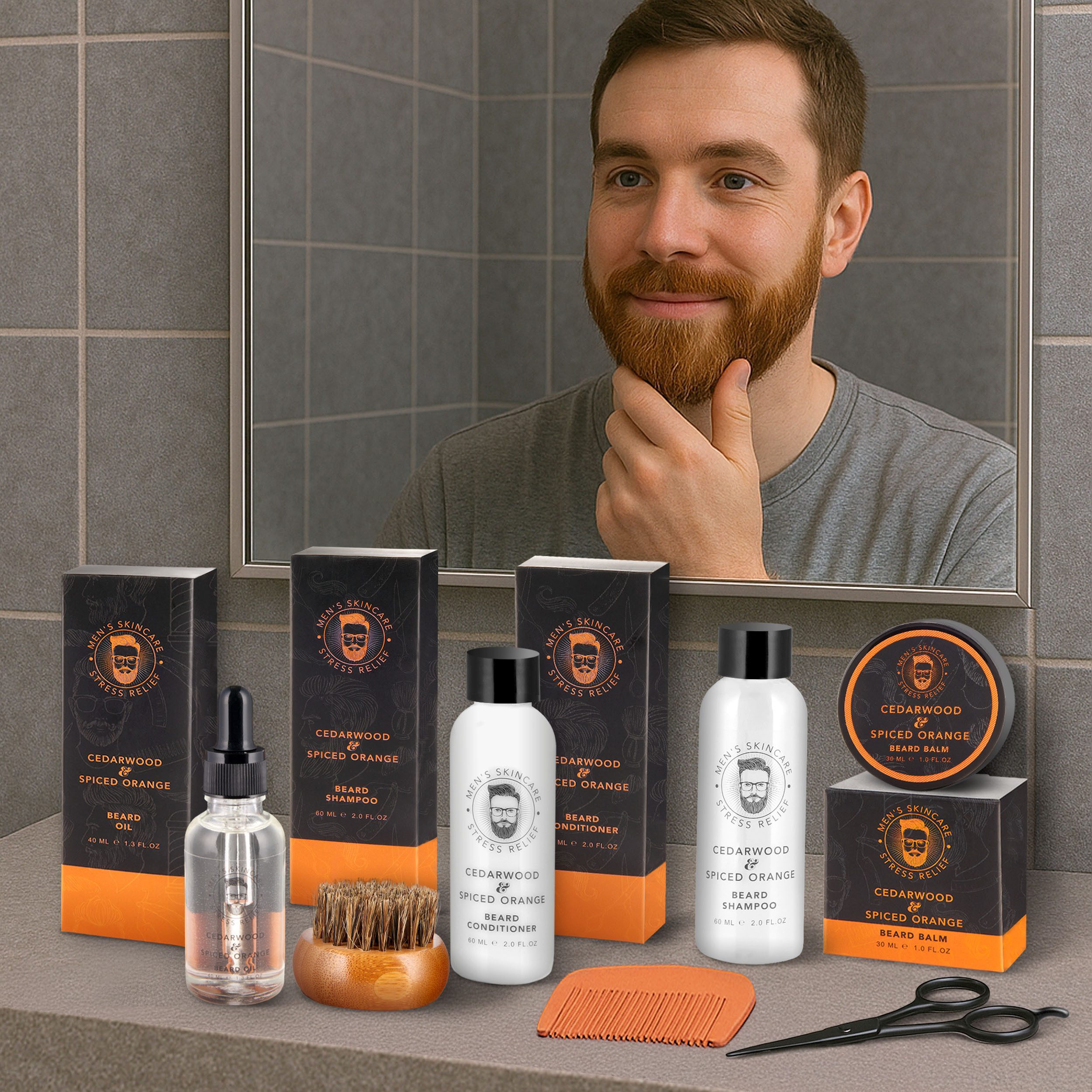 BRUBAKER Bartstyling-Set Bartpflege Geschenk Set für Männer, Herren Wasch- und Pflegeset, 7-tlg., für das Peeling, zum Waschen, Cremen, Ölen, Schneiden und Kämmen, Bartset Bartpflegeset Geschenk für Papa, Vatertagsgeschenk