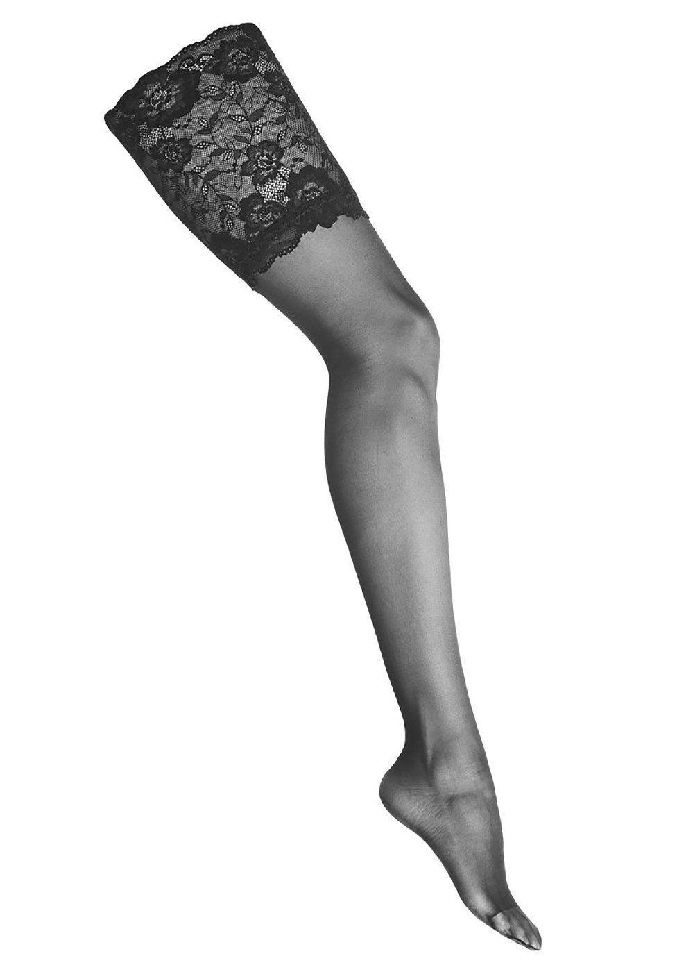 KOTEK Strapsstrümpfe Straps-Strümpfe mit breitem Spitzen-Bund - schwarz (1-Paar) transparent