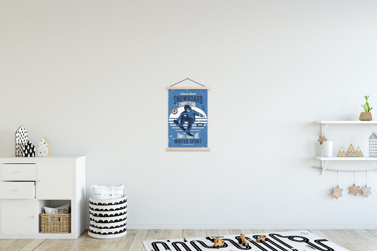 (1 Snowboard Posterleiste, Mann Magnetisch - St), für - - Bilderleiste, Poster Textilposter Wohnzimmer, Retro MuchoWow Zitat,