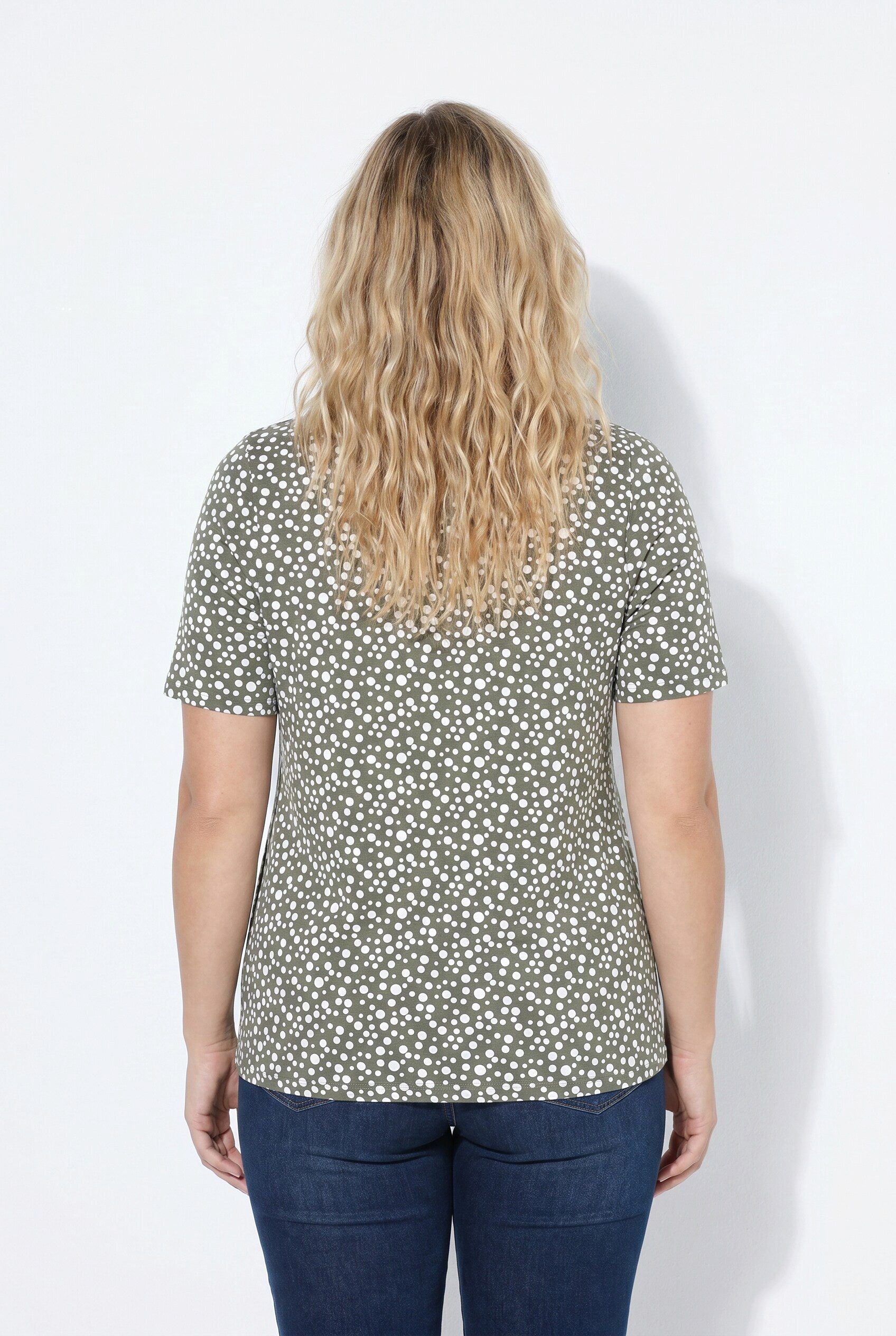 Ulla Popken T-Shirt T-Shirt bedruck A-Linie V-Ausschnitt Halbarm