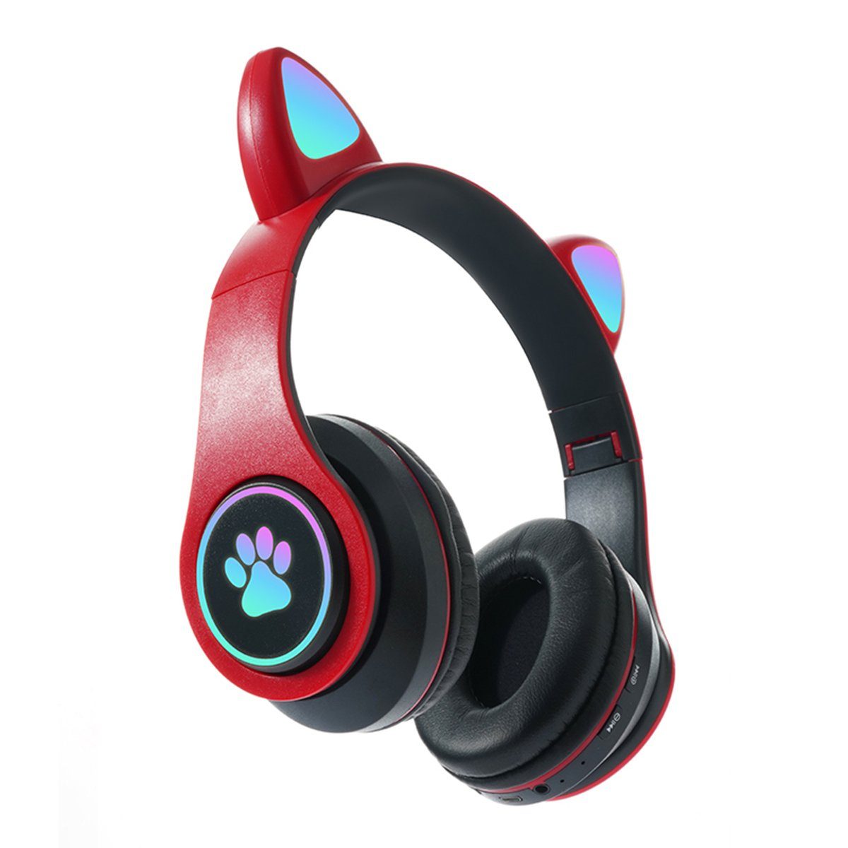 Diida Drahtloses Bluetooth-Headset, wettbewerbsfähiges Gaming-Headset Kinder-Kopfhörer (Bluetooth, Katzenohr-Headset für Mädchen, kompatibel mit Tablet/Computer/Telefon) Rot
