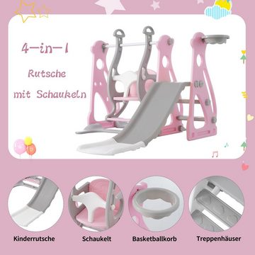 OKWISH Rutsche 4 in 1 Kinderrutsche, reppenhäuser, Schaukel, Basketballrahmen,Schaukel Rutsche für Indoor