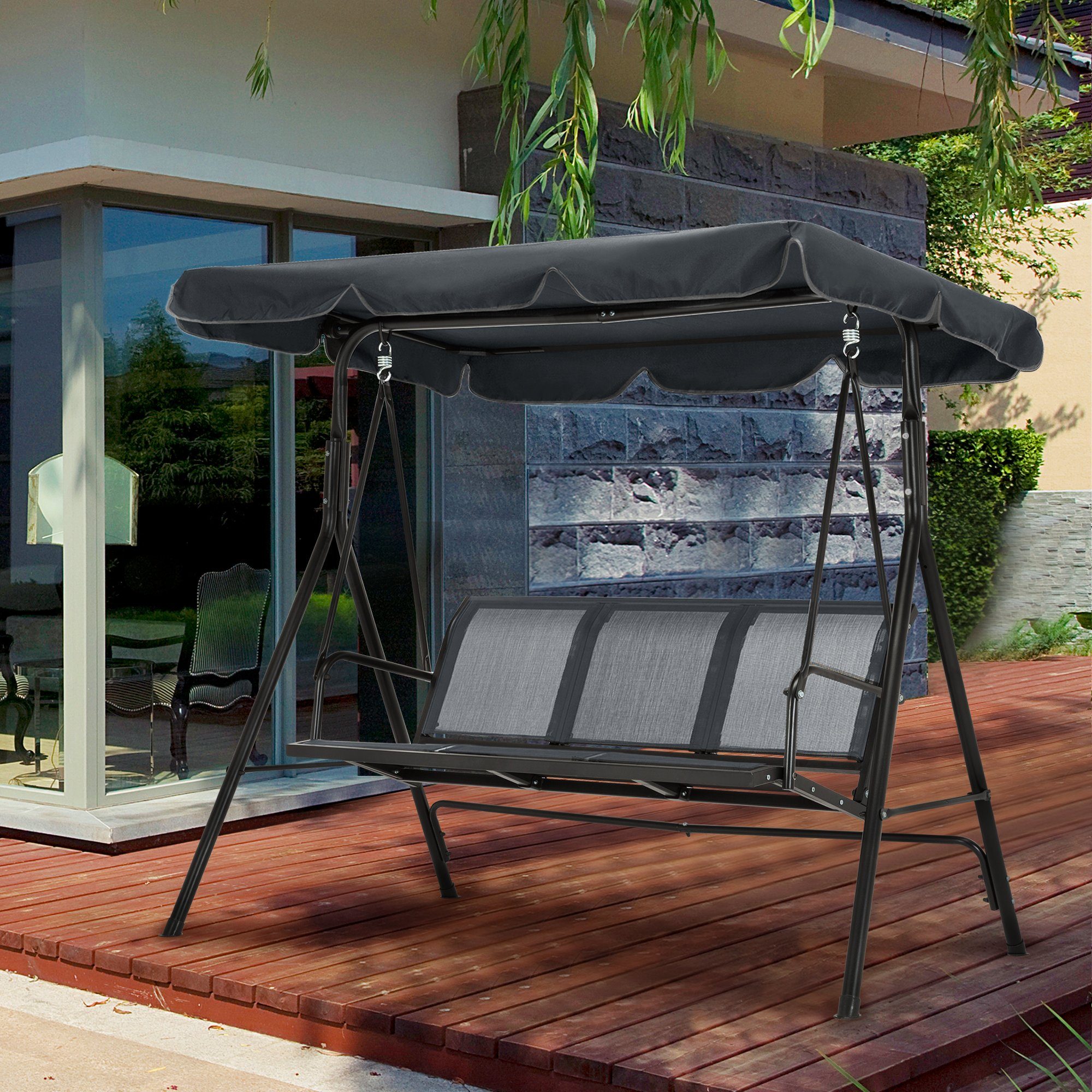 MCombo Hollywoodschaukel MCombo 3-Sitzer Hollywoodschaukel Gartenschaukel 8007, 3-Sitzer, outdoor, Gartenliege Schaukelbank, Schaukelbank mit Sonnendach